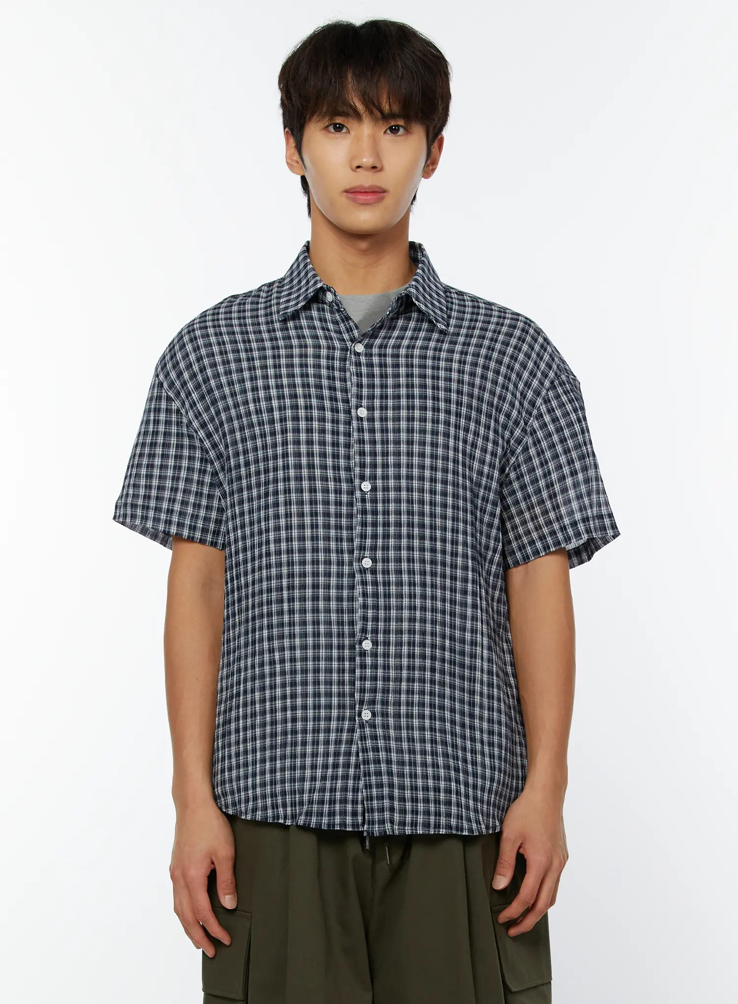 Men's Plaid Button-Up Shirt IY514 - Image 10