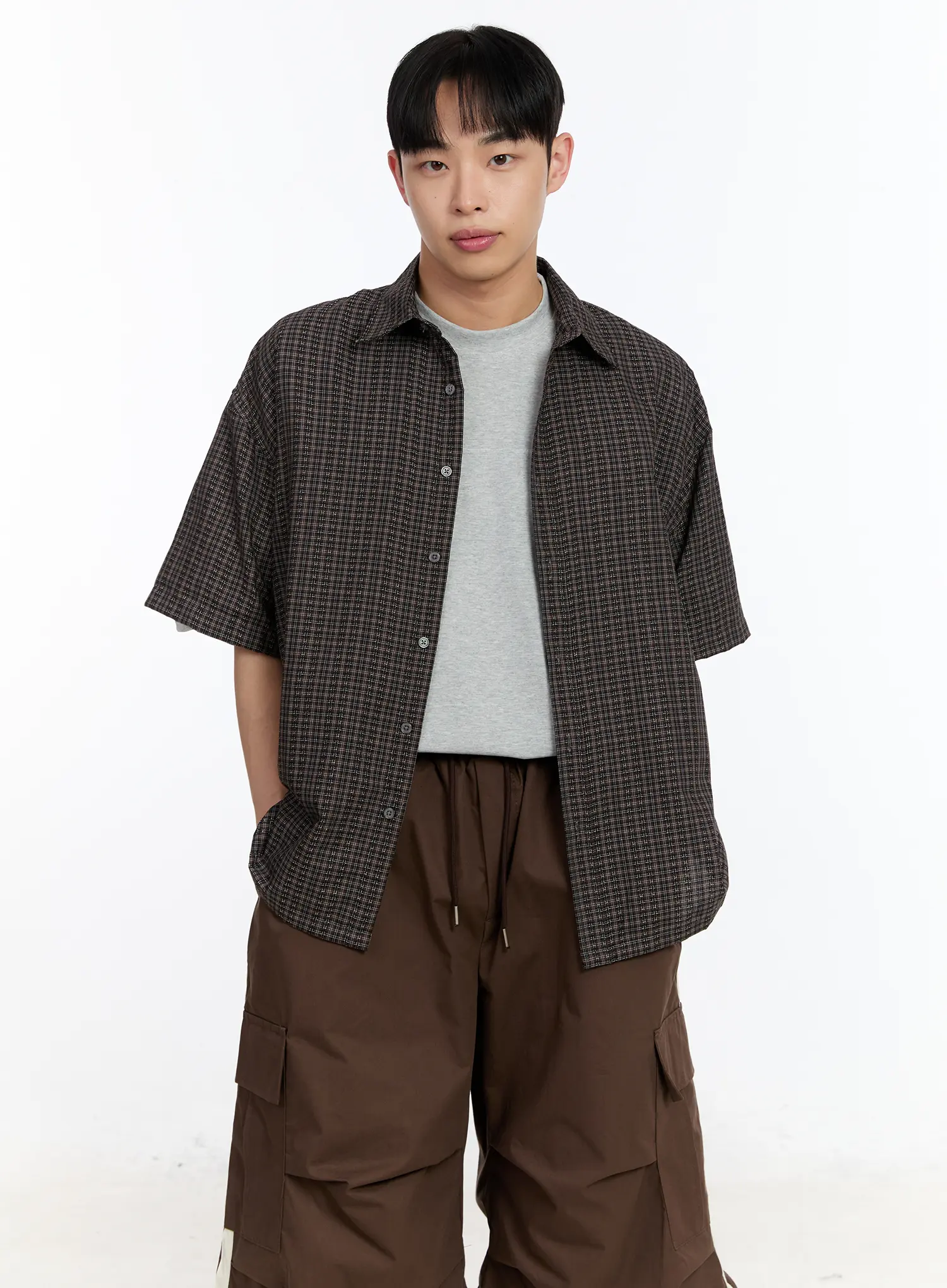 Men's Plaid Short Sleeve Button-Up Shirt IA507 - Image 3