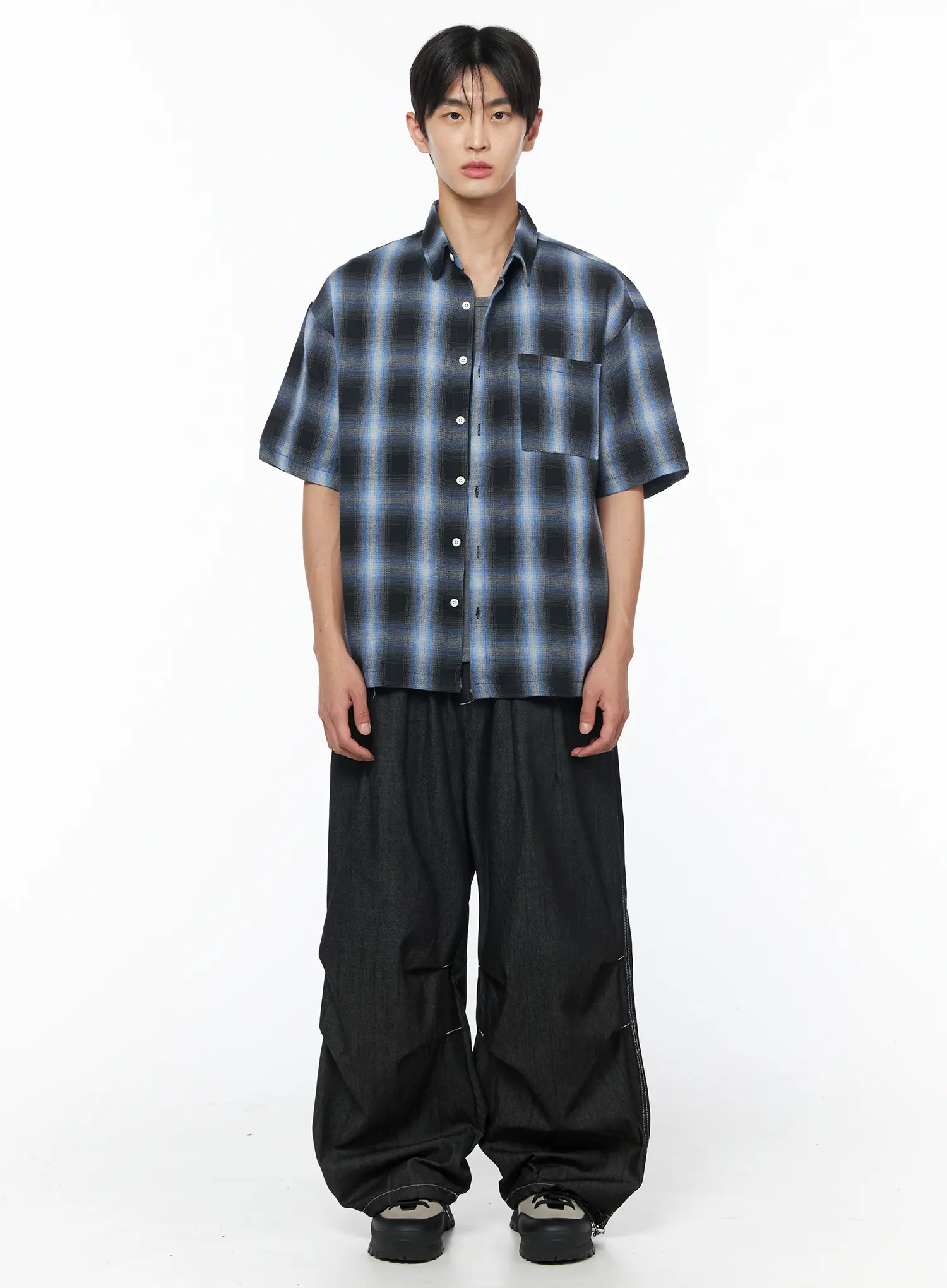 Men's Plaid Short Sleeve Button-Up Shirt IU510 - Image 3