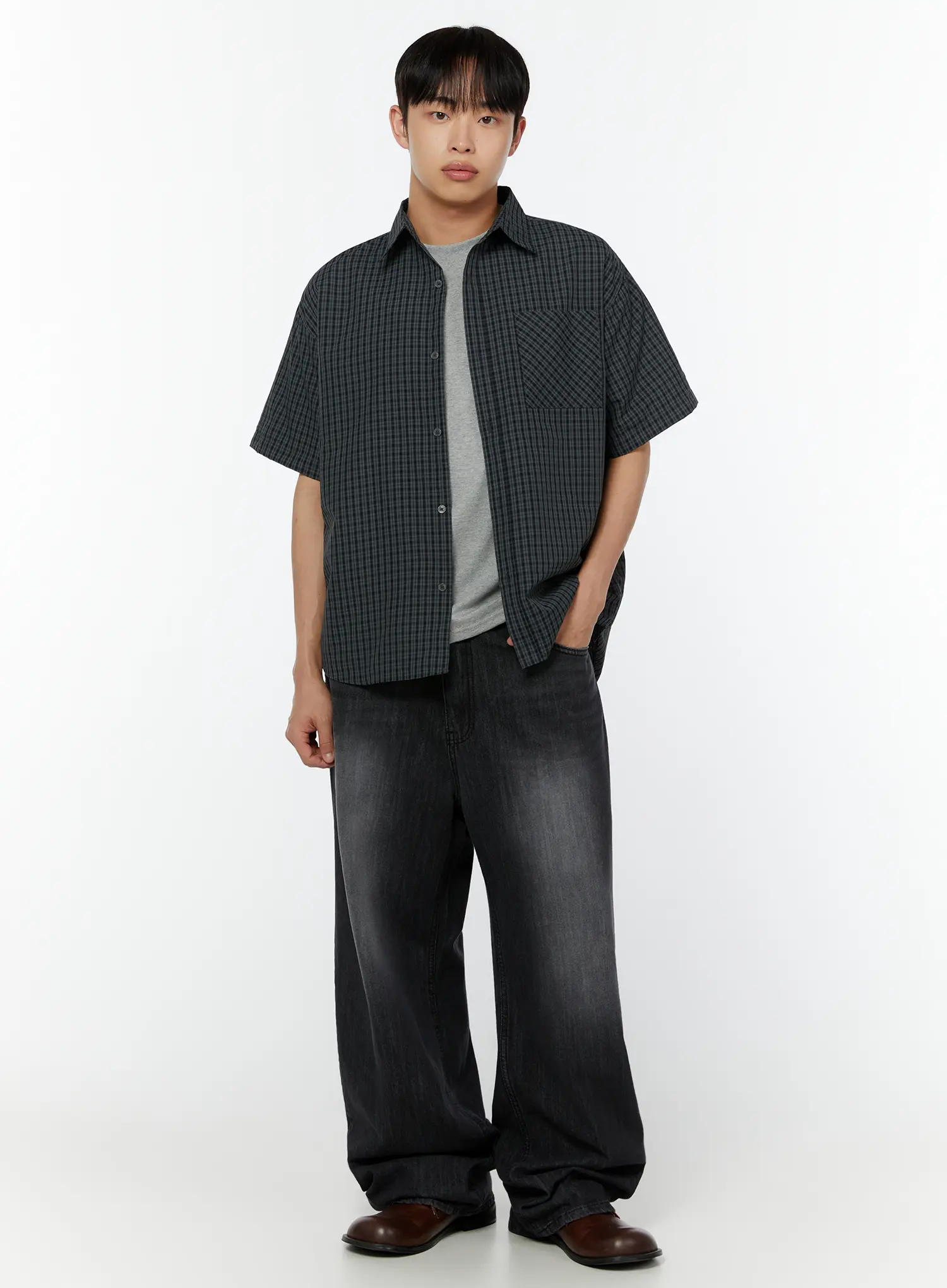 Men's Plaid Short Sleeve Shirt (Dark Green) IU516 - Image 2