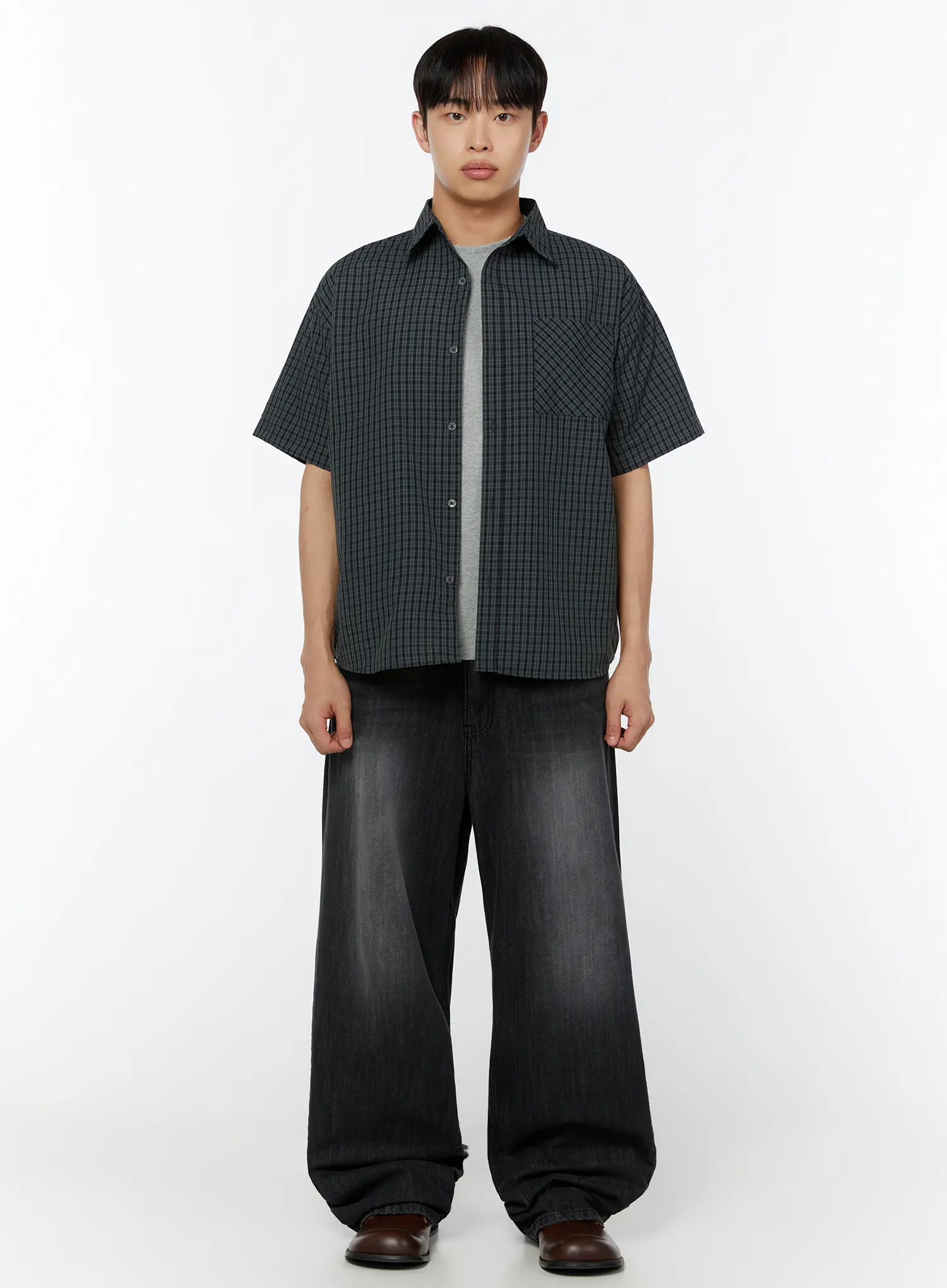 Men's Plaid Short Sleeve Shirt (Dark Green) IU516 - Image 3