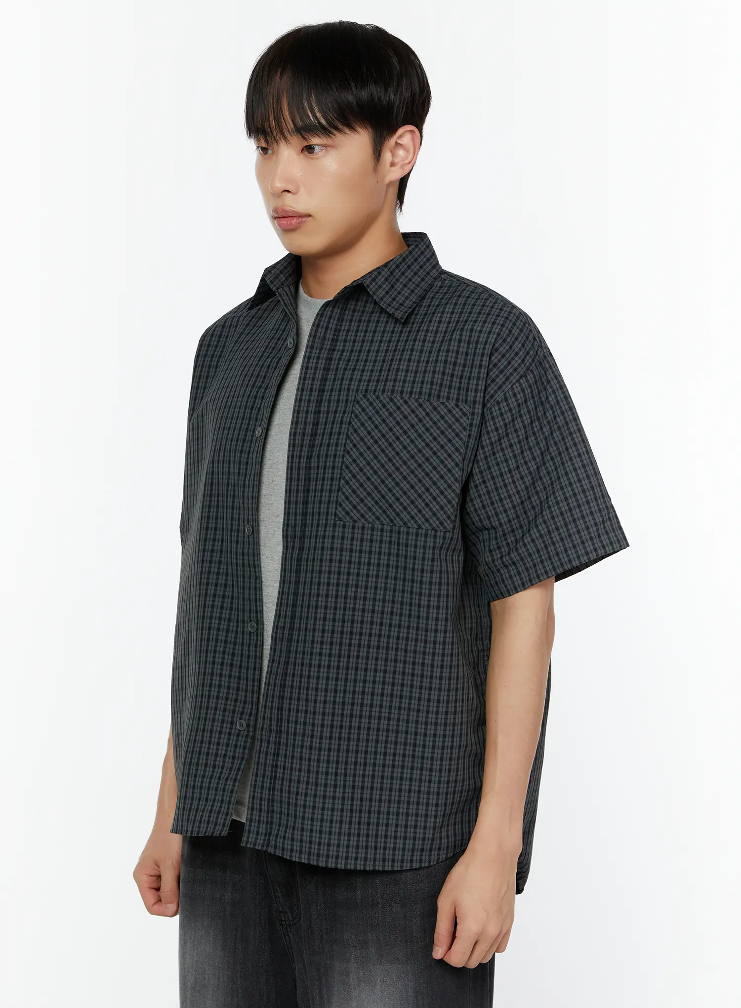 Men's Plaid Short Sleeve Shirt (Dark Green) IU516 - Image 4