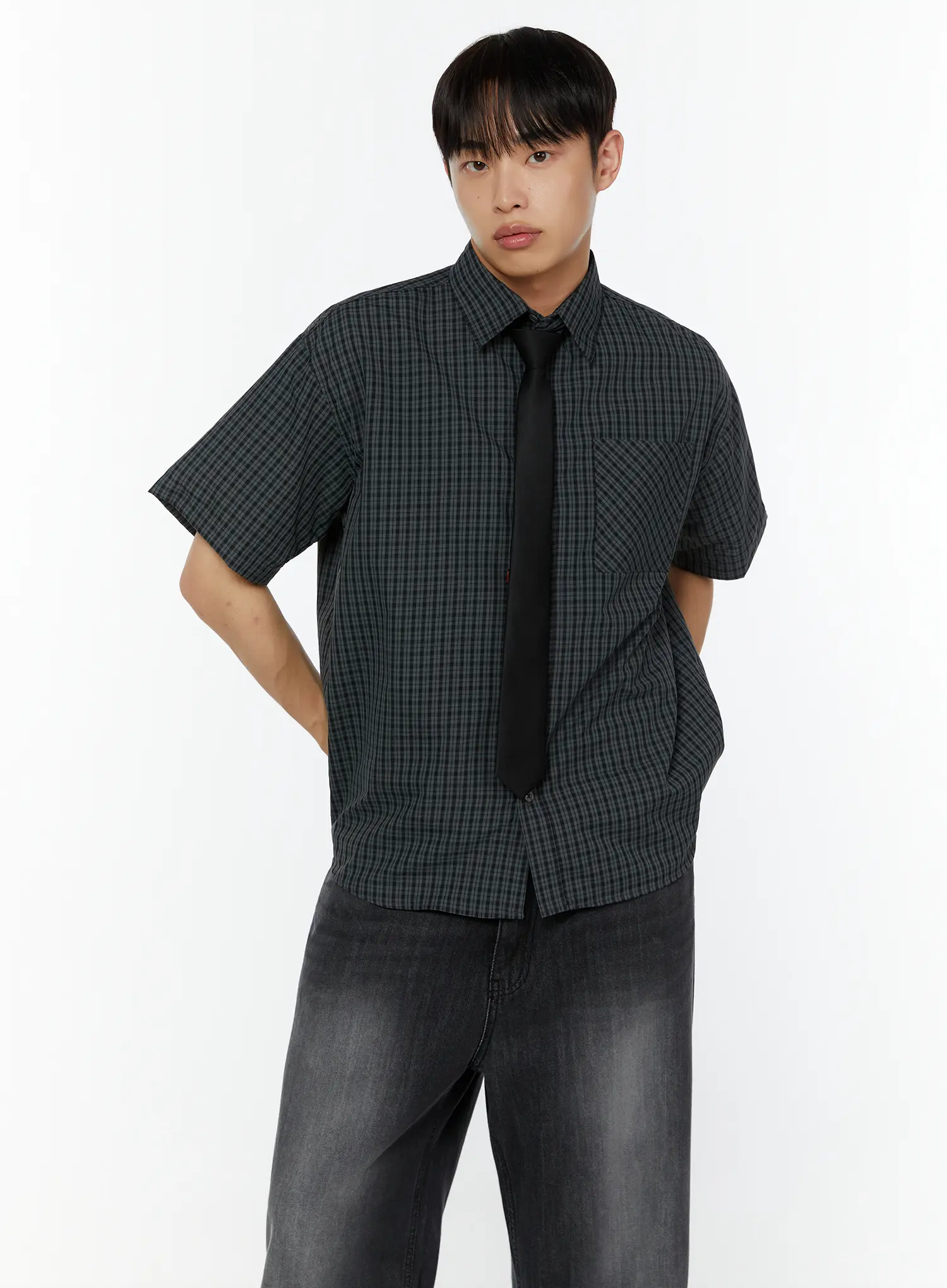 Men's Plaid Short Sleeve Shirt (Dark Green) IU516 - Image 7