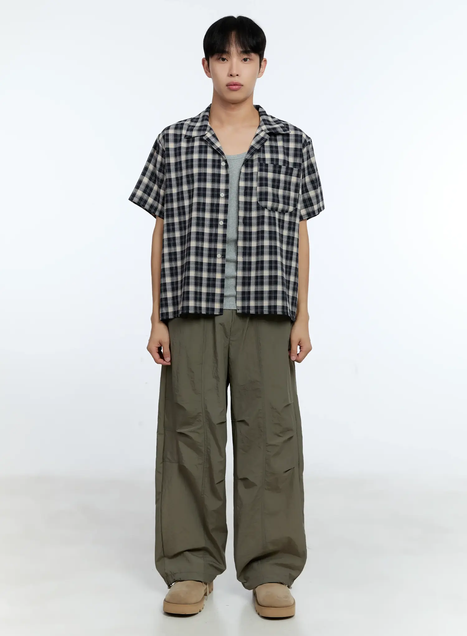 Men's Plaid Short Sleeve Shirt IG519 - Image 4