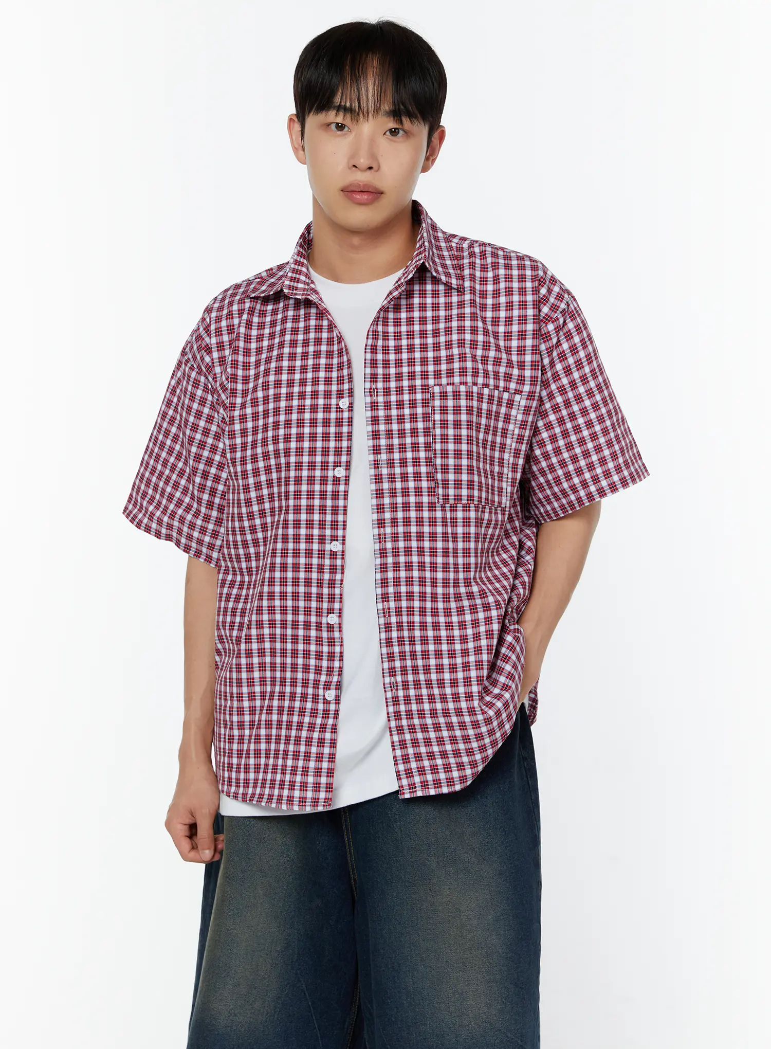 Men's Plaid Short Sleeve Shirt IU516 - Image 2