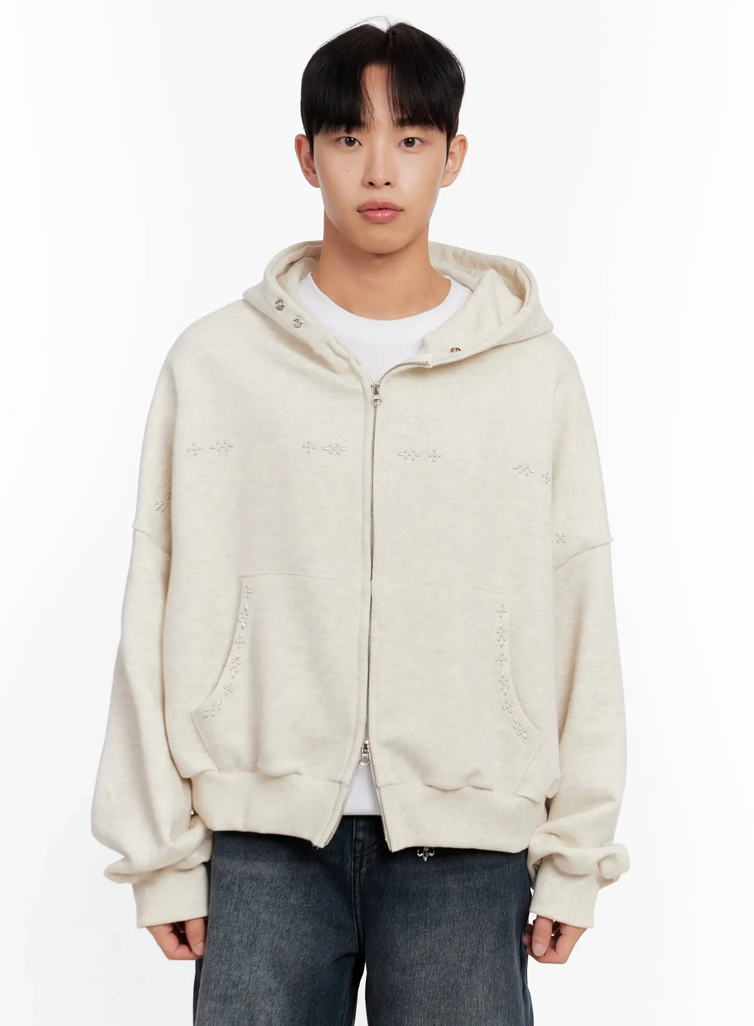 Men's Point Stud Zip-Up Hoodie IO528 - Image 14
