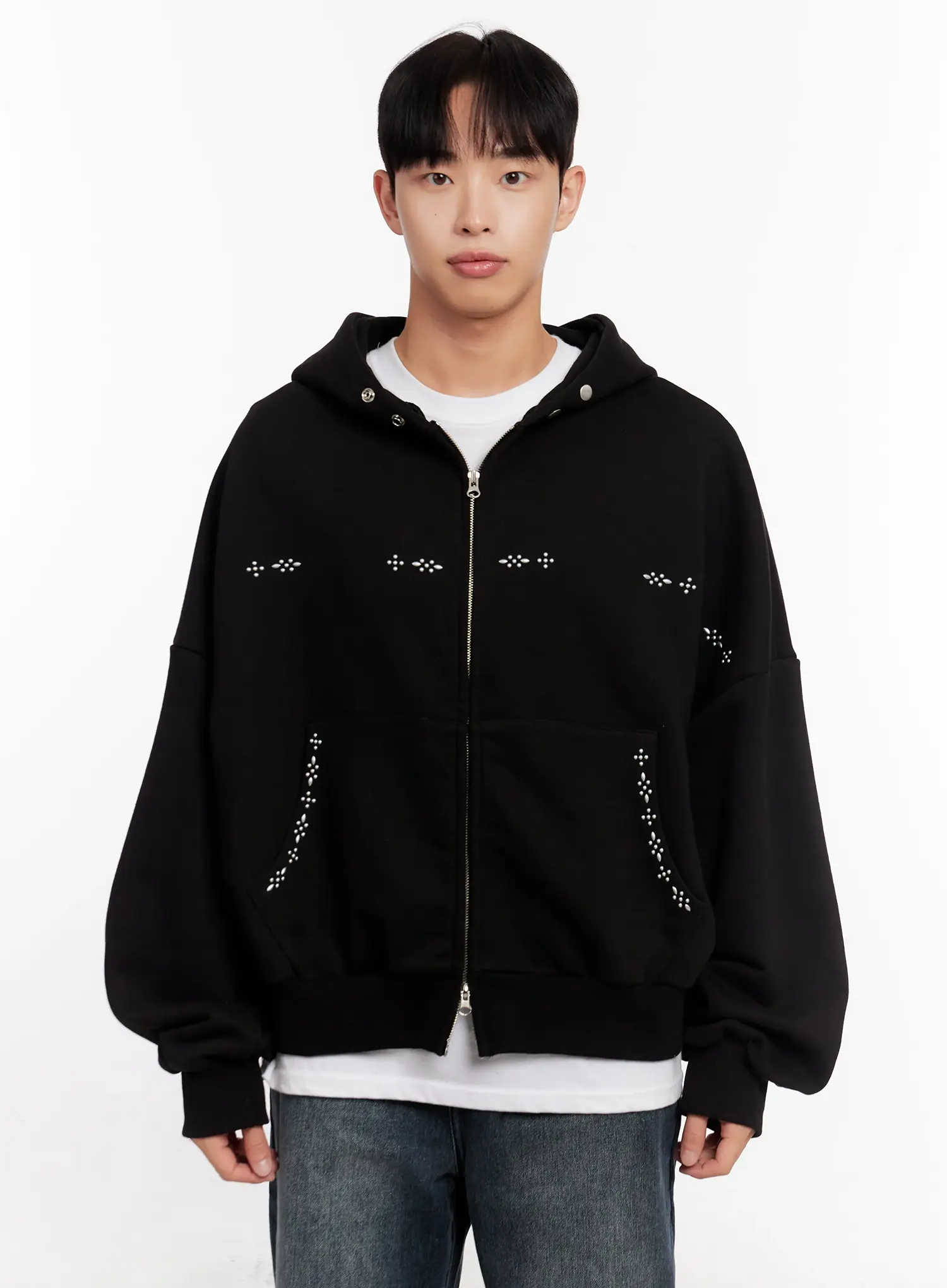 Men's Point Stud Zip-Up Hoodie IO528 - Image 16
