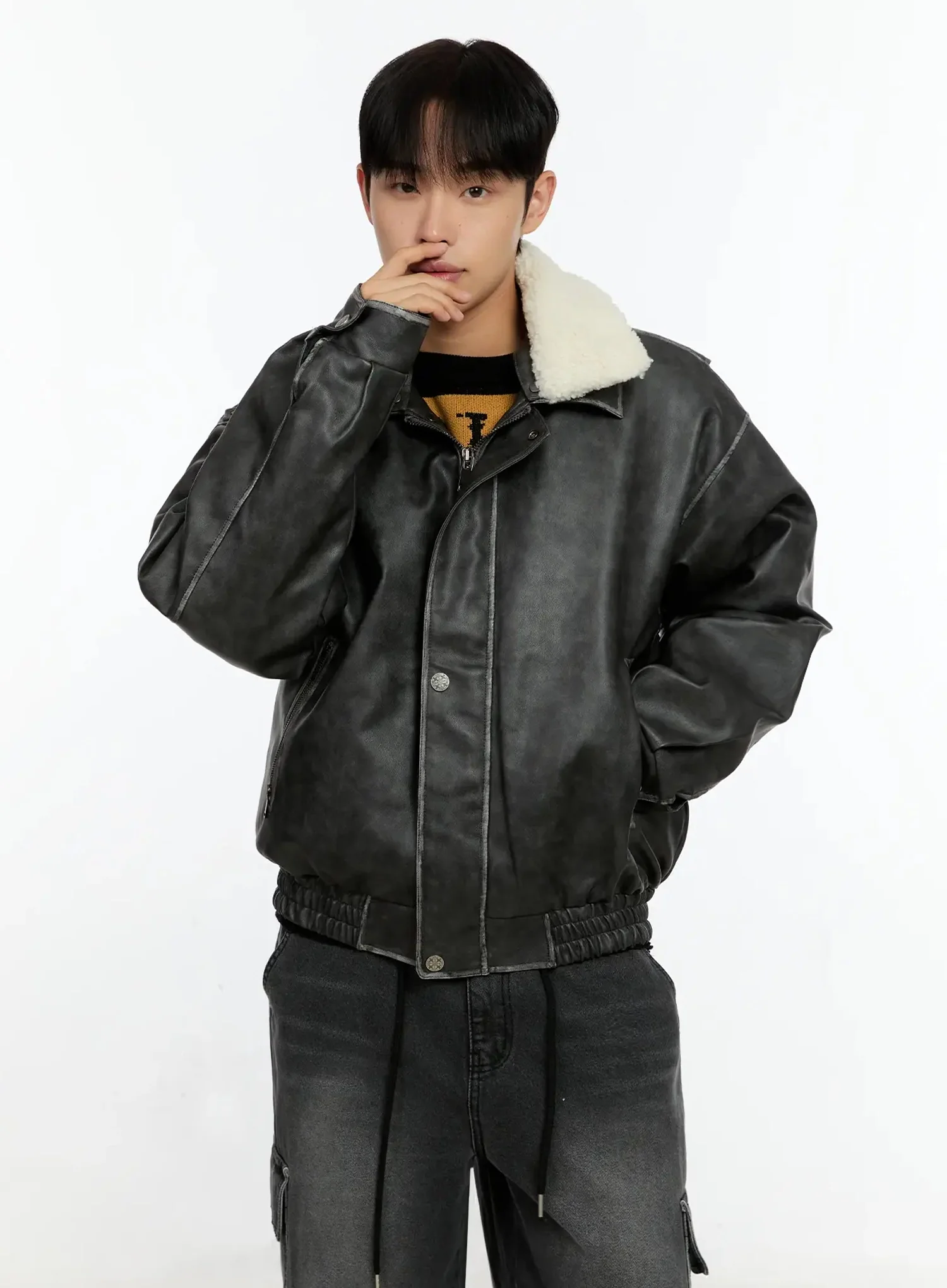 Men's PU Bomber Jacket IN506 - Image 10