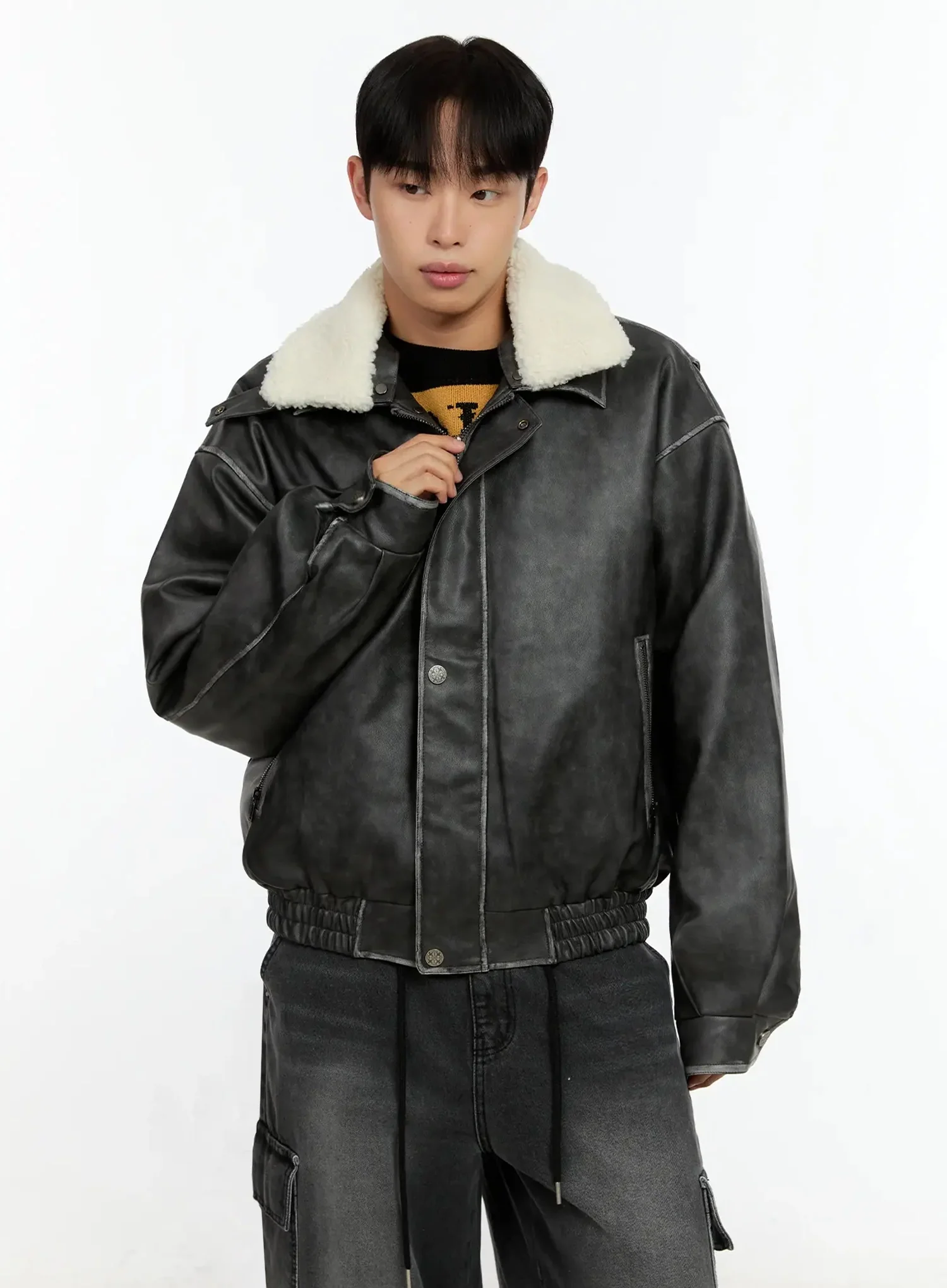 Men's PU Bomber Jacket IN506 - Image 2