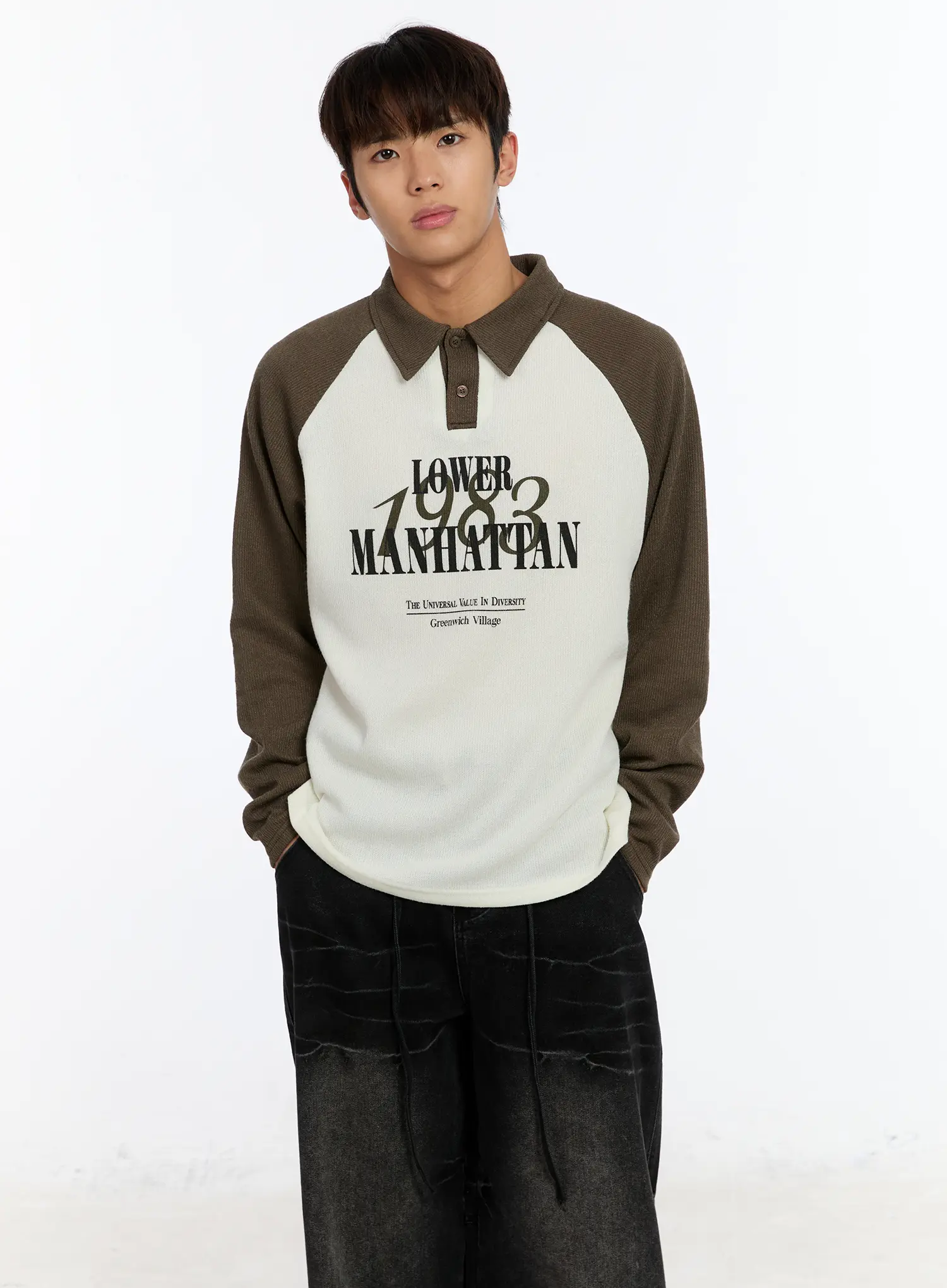 Men's Raglan Collar Graphic Long Sleeve Tee IM530 - Image 2