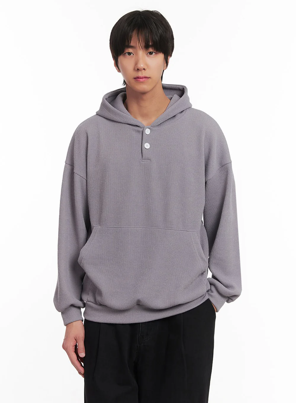 Men's Ribbed Buttoned Hoodie IA511 - Image 4