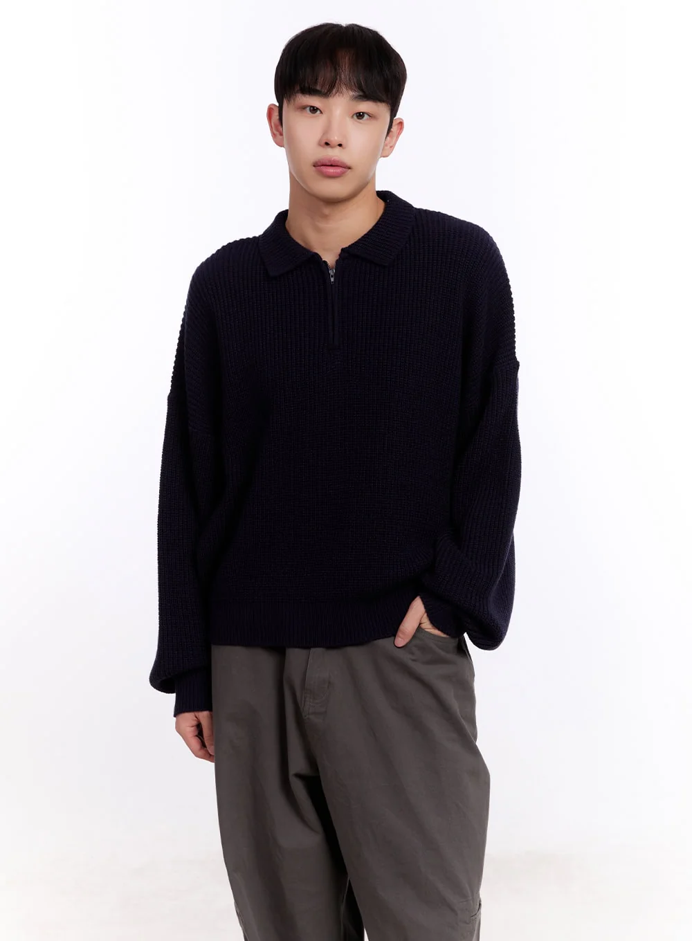 Men's Ribbed Half-Zip Sweater IM512 - Image 13