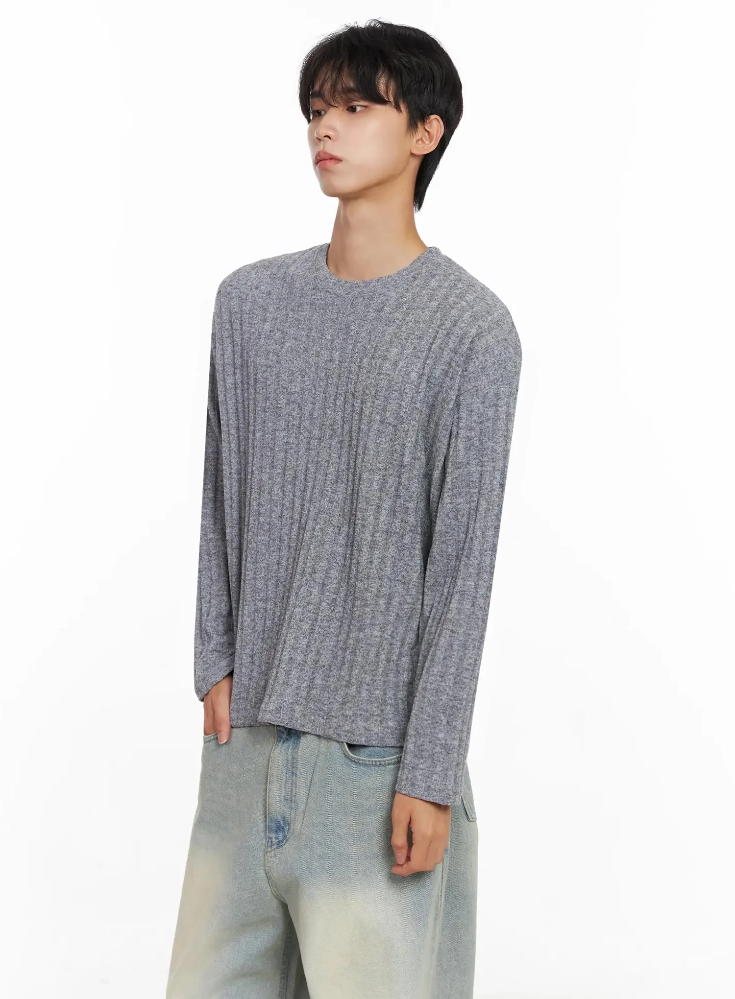 Men's Ribbed Knit Long Sleeve Shirt IO516 - Image 3