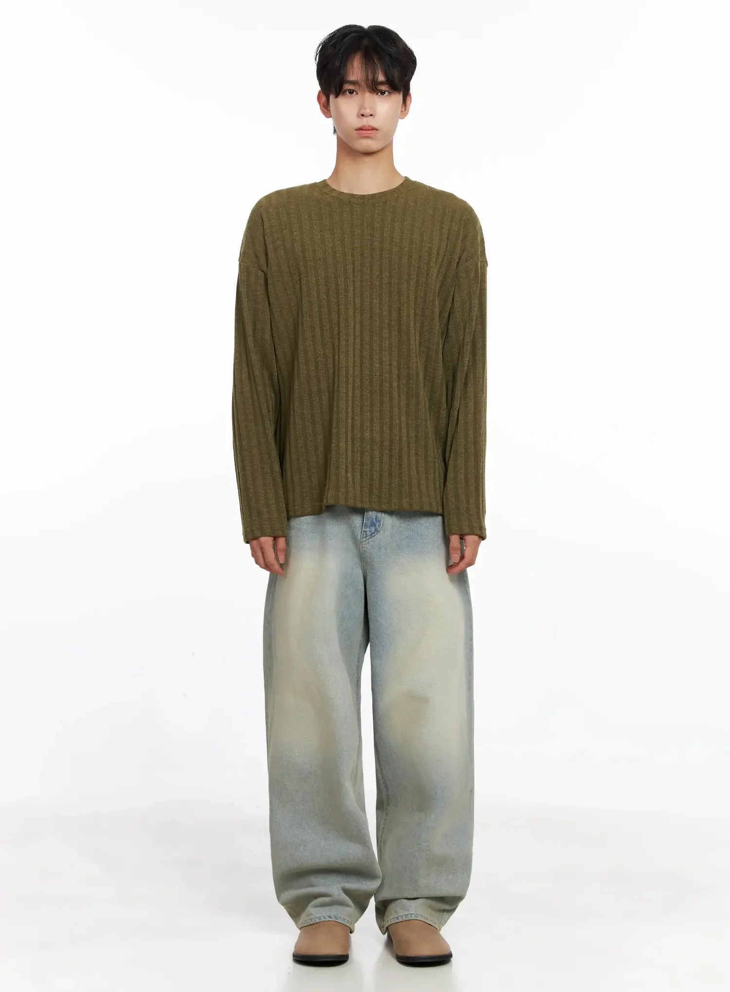 Men's Ribbed Knit Long Sleeve Shirt IO516 - Image 5