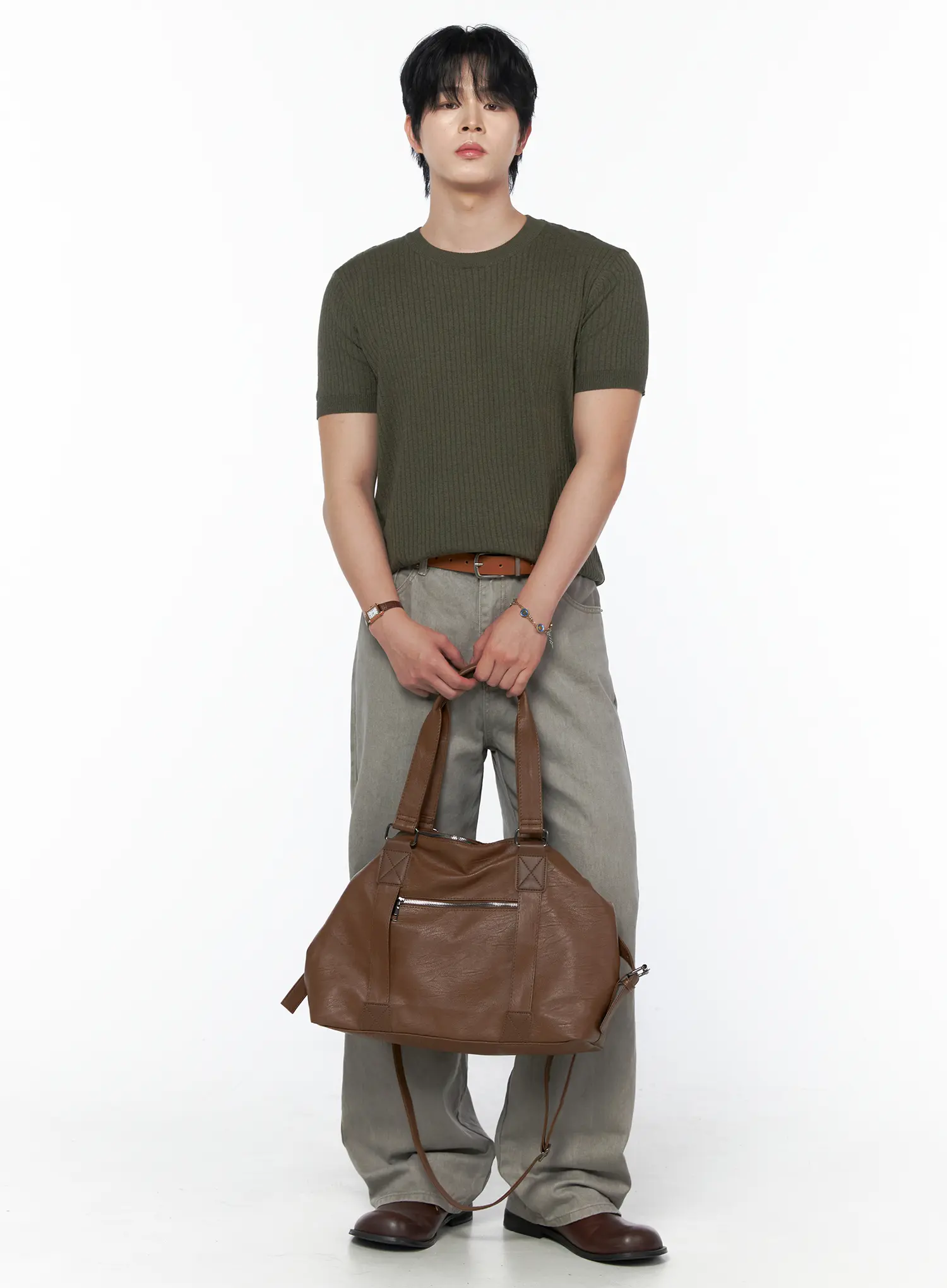 Men's Ribbed Slim Fit Knit T-Shirt IU523