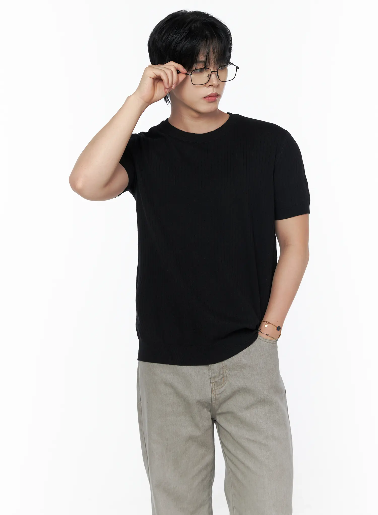 Men's Ribbed Slim Fit Knit T-Shirt IU523 - Image 10