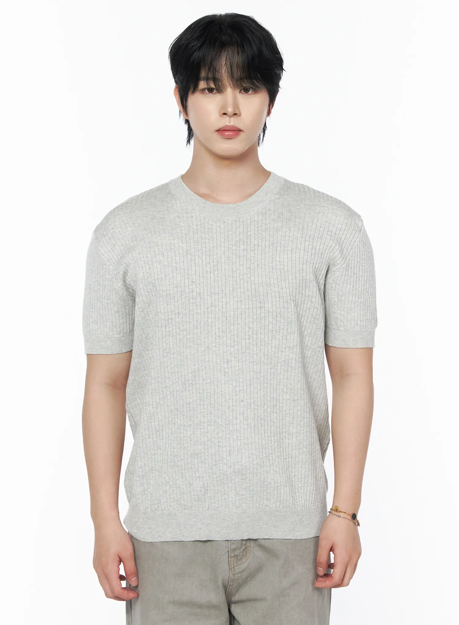 Men's Ribbed Slim Fit Knit T-Shirt IU523 - Image 14