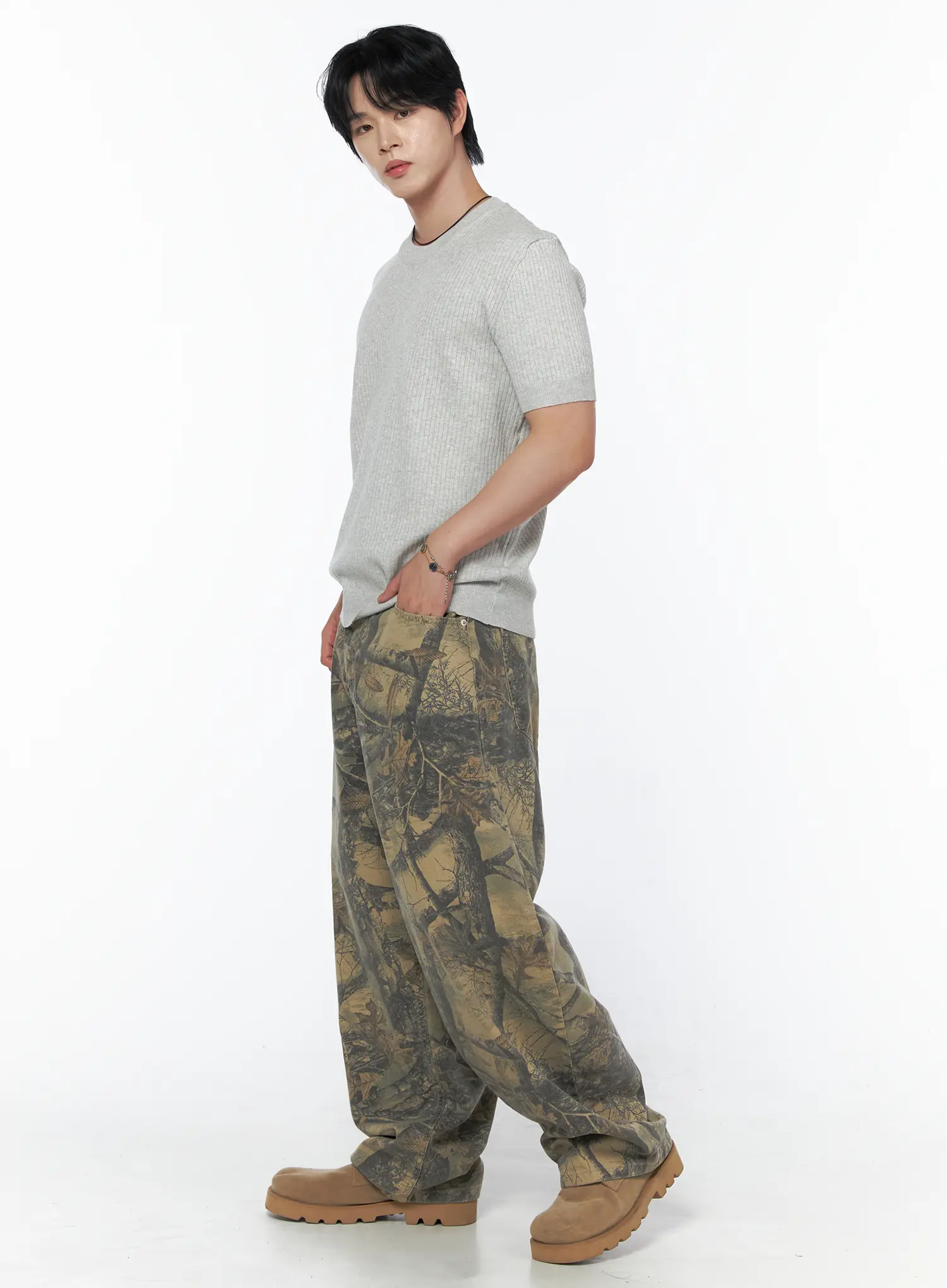 Men's Ribbed Slim Fit Knit T-Shirt IU523 - Image 3