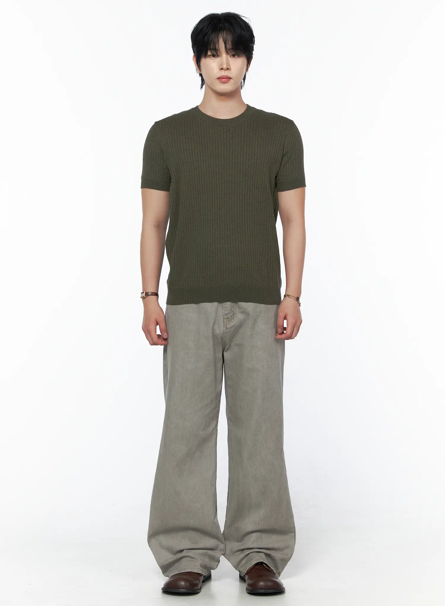Men's Ribbed Slim Fit Knit T-Shirt IU523 - Image 4