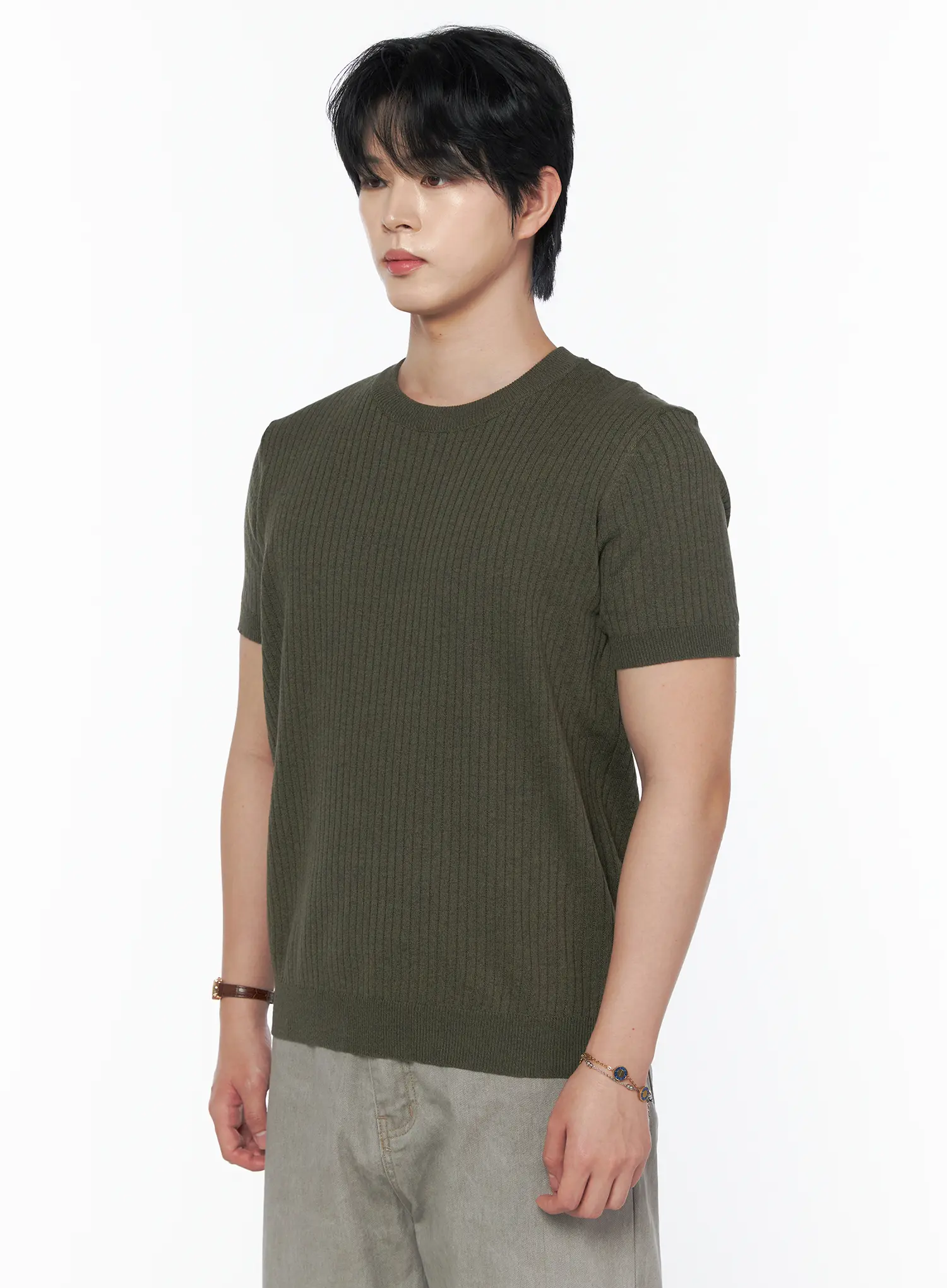 Men's Ribbed Slim Fit Knit T-Shirt IU523 - Image 5