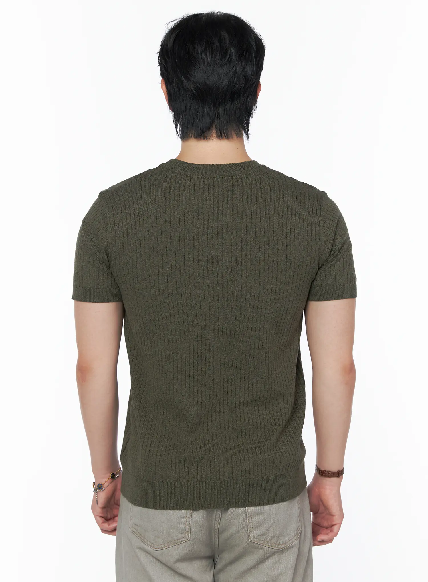 Men's Ribbed Slim Fit Knit T-Shirt IU523 - Image 6
