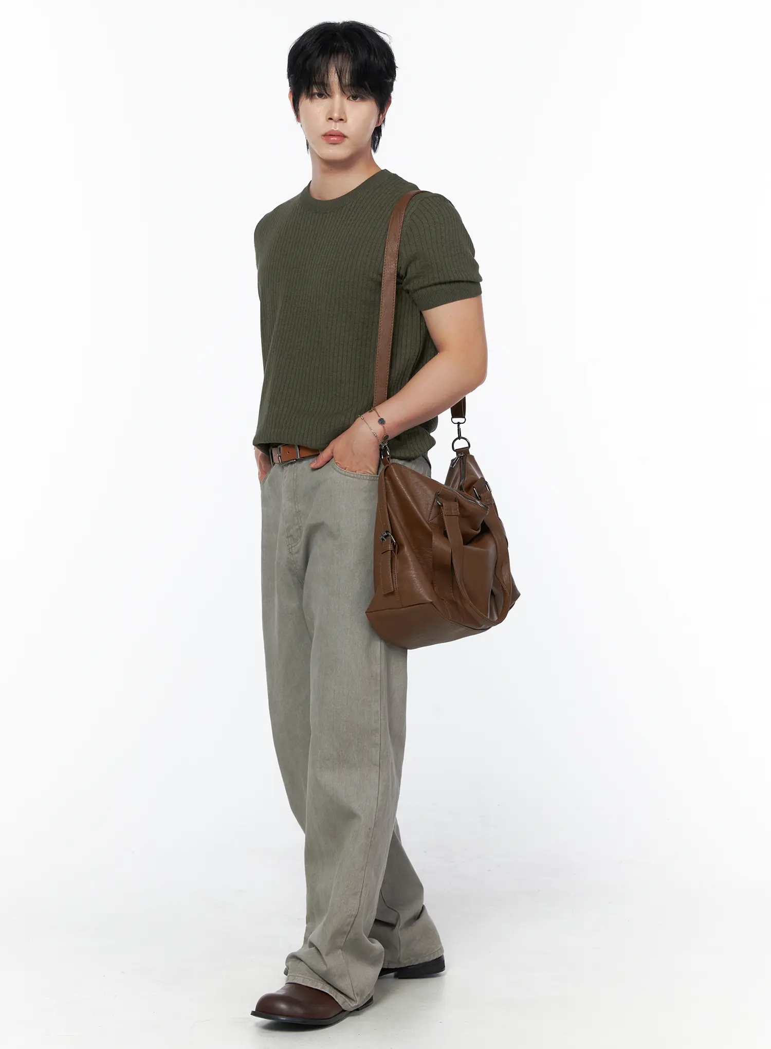 Men's Ribbed Slim Fit Knit T-Shirt IU523 - Image 8