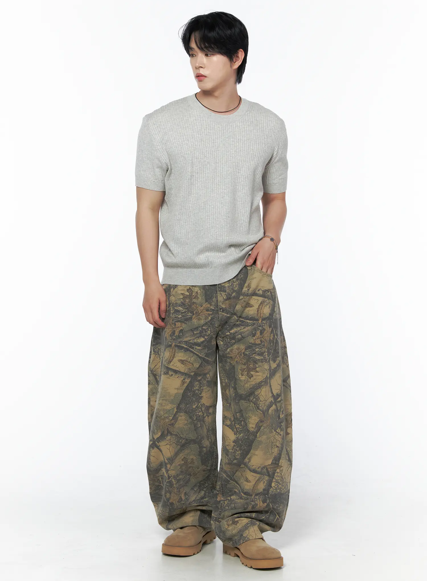 Men's Ribbed Slim Fit Knit T-Shirt IU523 - Image 9