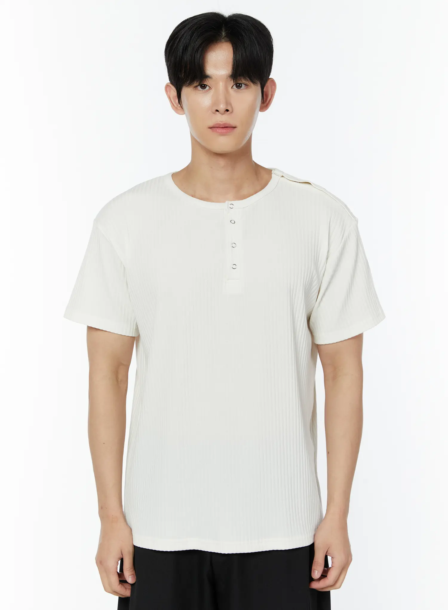 Men's Ribbed Snap Shoulder Henley T-Shirt IU508 - Image 10
