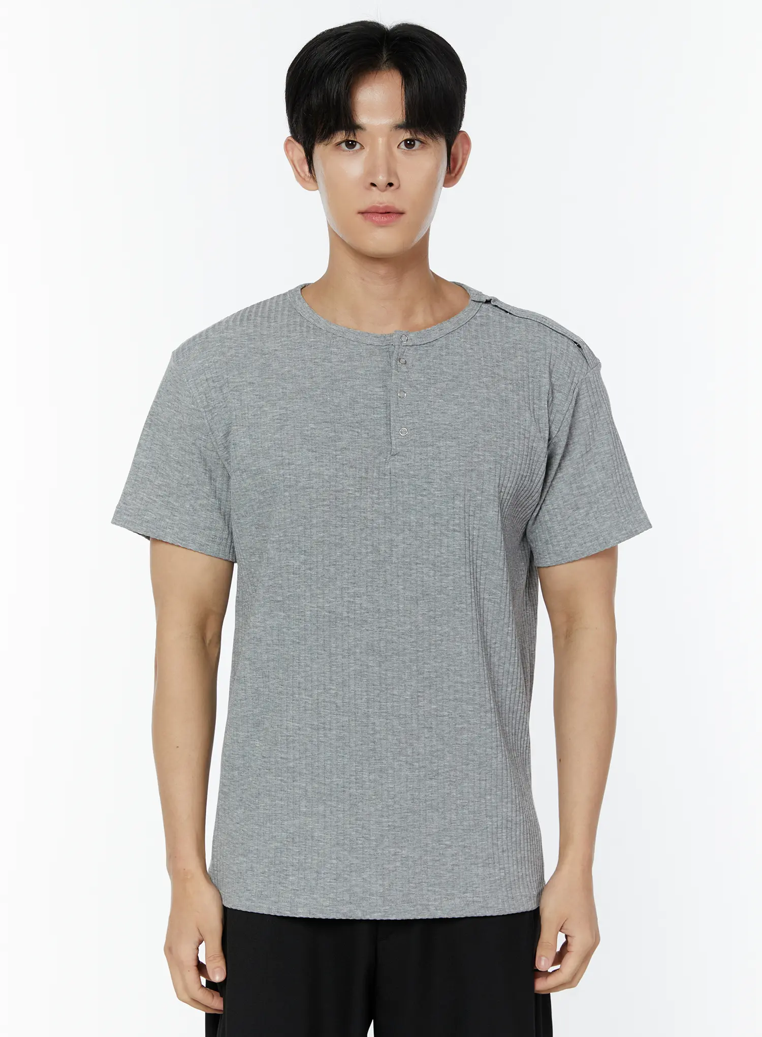 Men's Ribbed Snap Shoulder Henley T-Shirt IU508 - Image 12