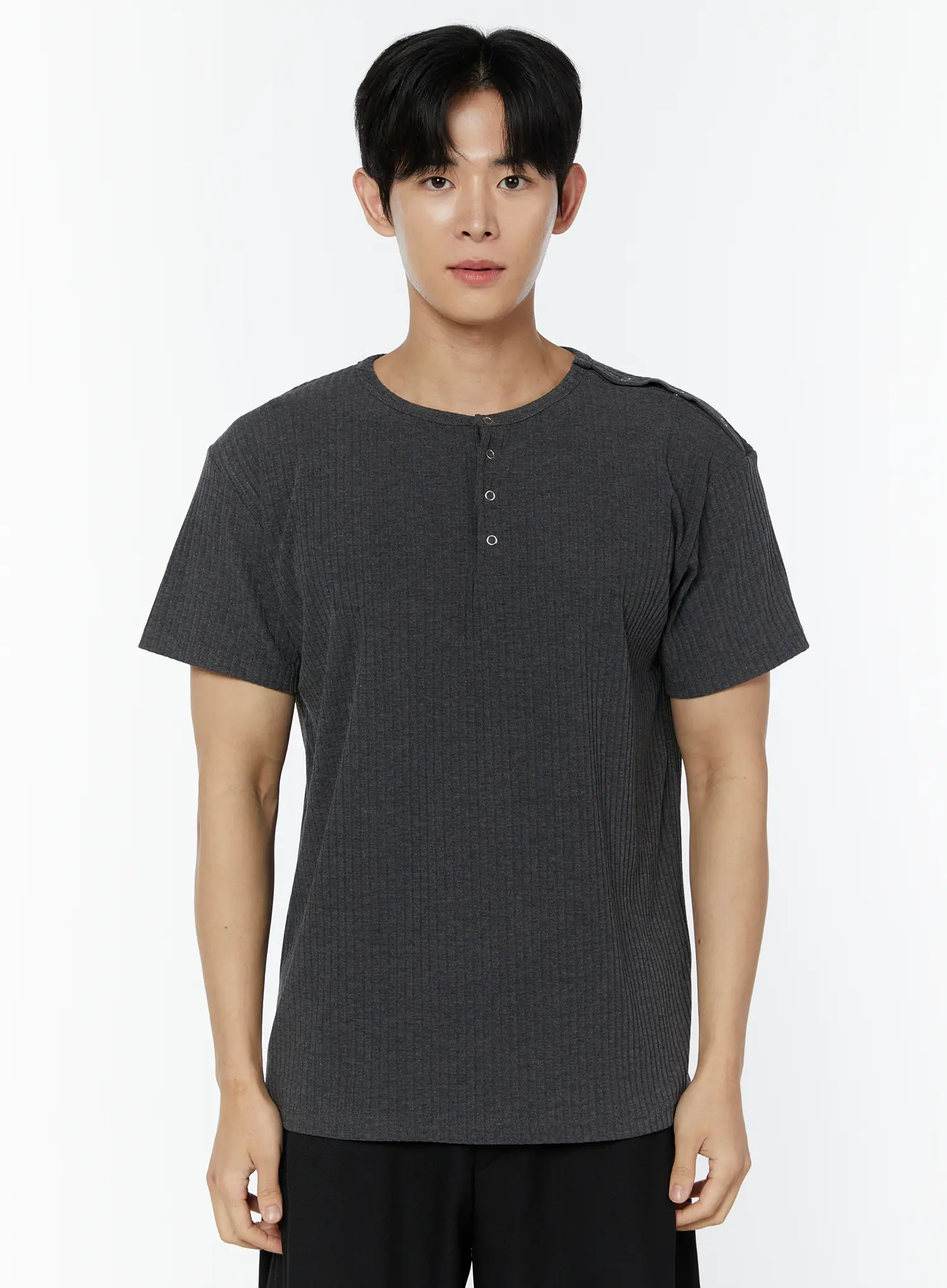 Men's Ribbed Snap Shoulder Henley T-Shirt IU508 - Image 13