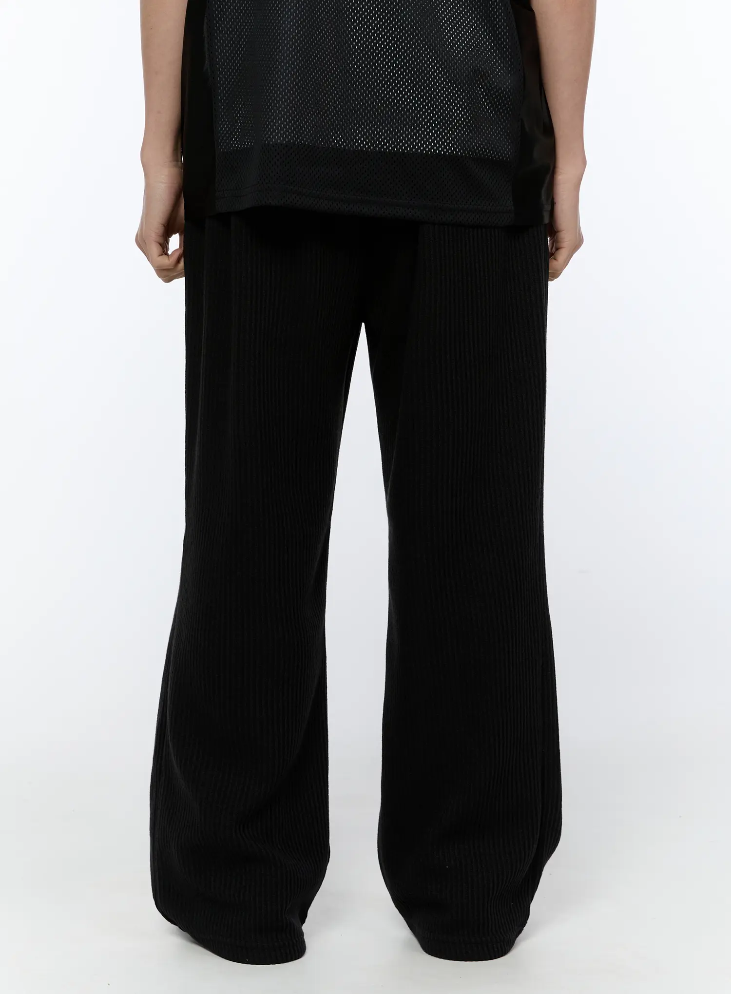 Men's Ribbed Wide-Leg Sweatpants (Black) IA517 - Image 6