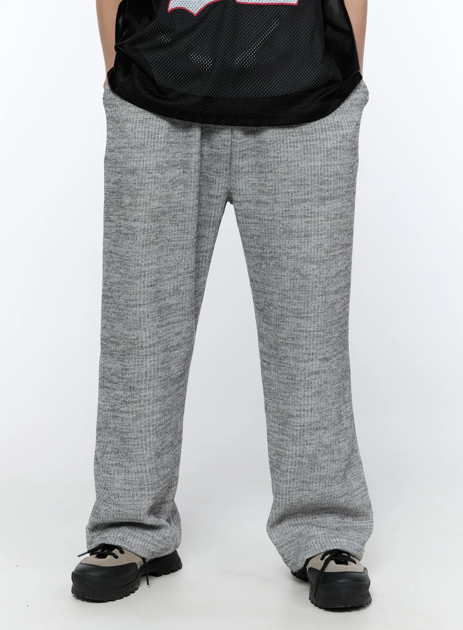 Men's Ribbed Wide-Leg Sweatpants (Gray) IA517