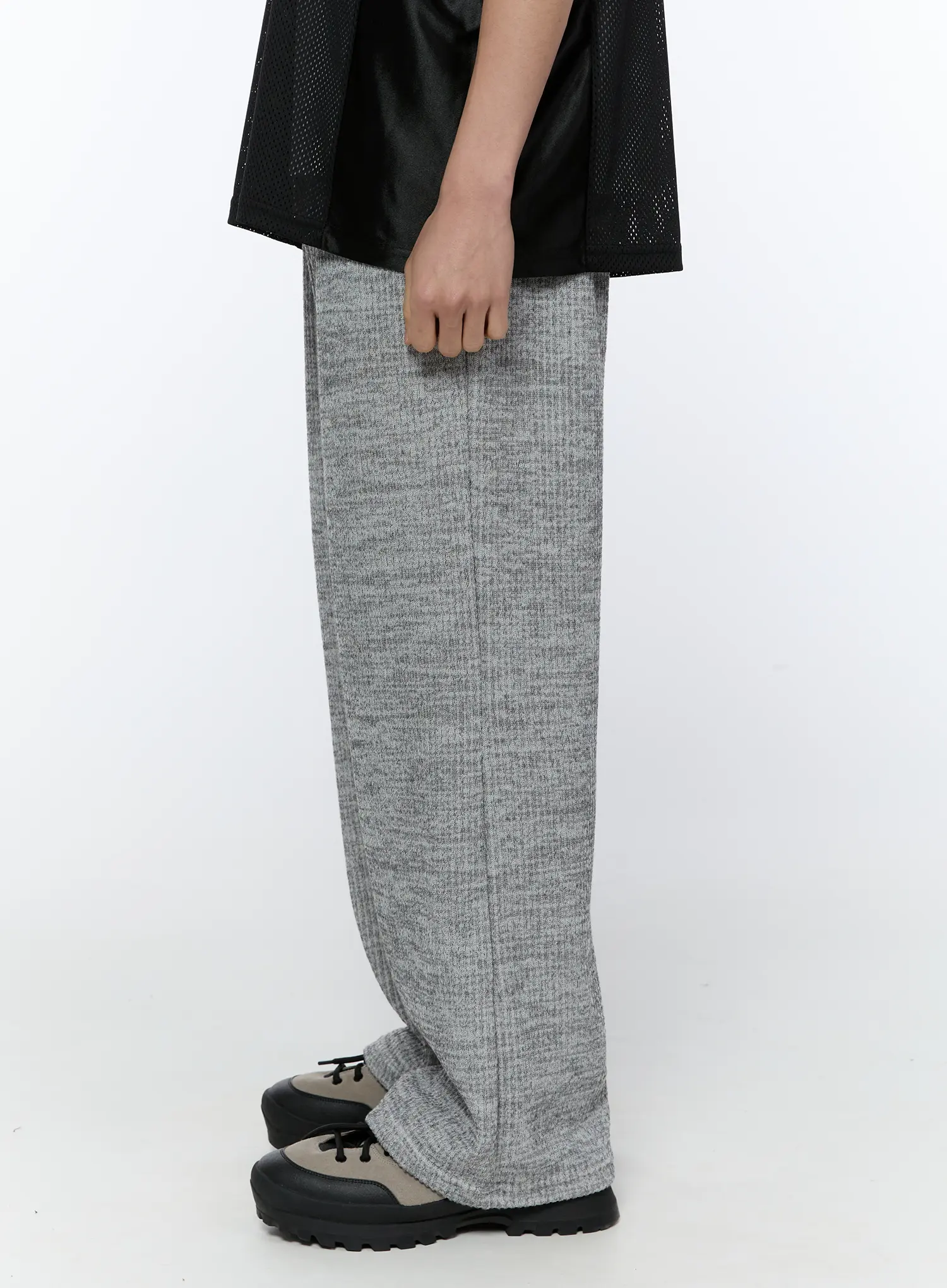 Men's Ribbed Wide-Leg Sweatpants (Gray) IA517 - Image 5