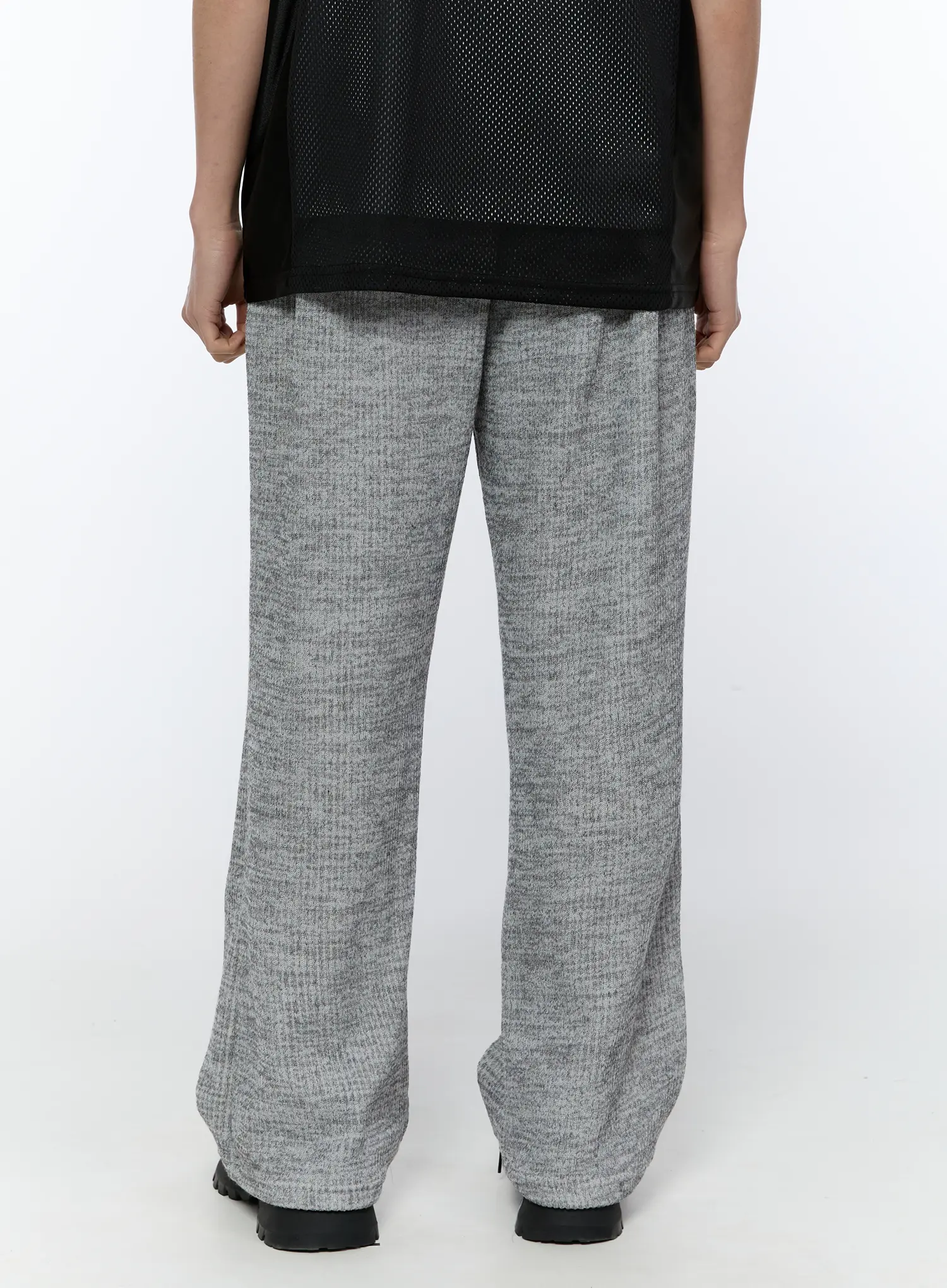 Men's Ribbed Wide-Leg Sweatpants (Gray) IA517 - Image 6