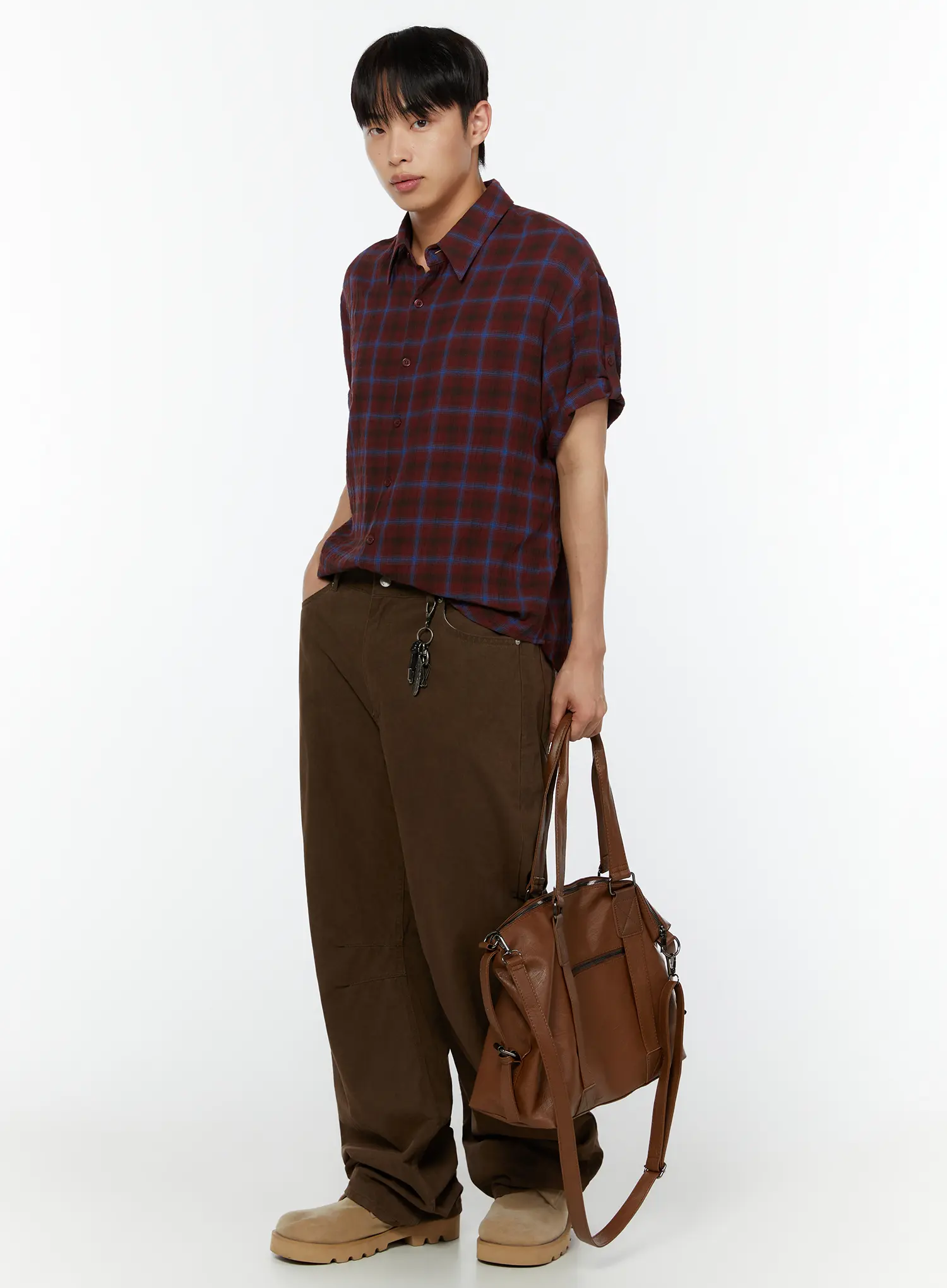 Men's Rolled Sleeve Plaid Shirt IU515
