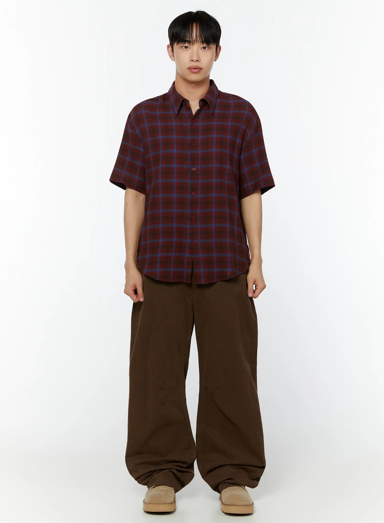 Men's Rolled Sleeve Plaid Shirt IU515 - Image 3