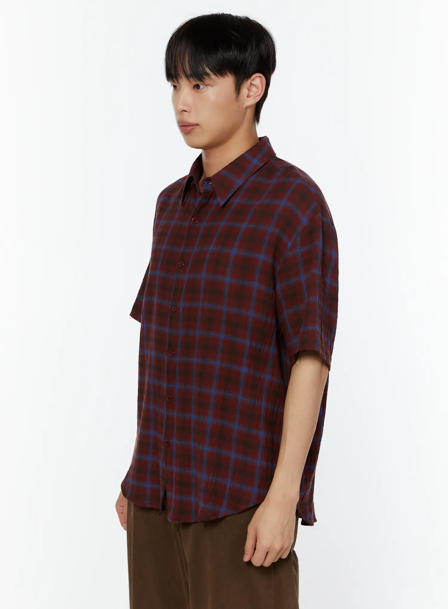 Men's Rolled Sleeve Plaid Shirt IU515 - Image 4