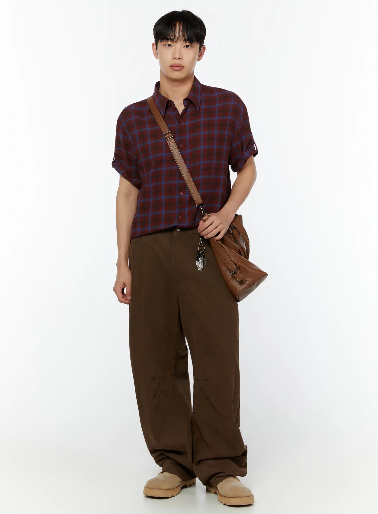 Men's Rolled Sleeve Plaid Shirt IU515 - Image 6