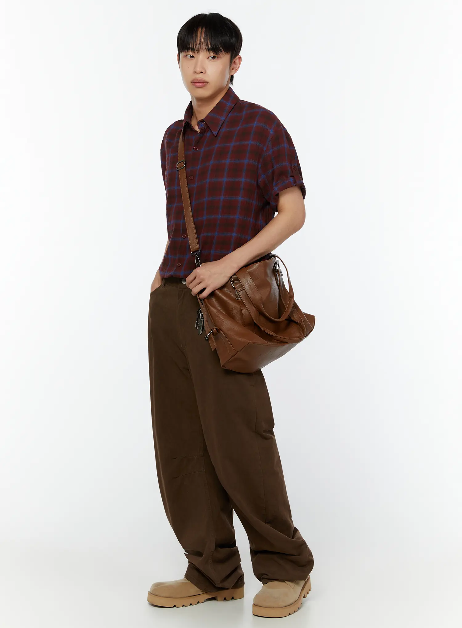 Men's Rolled Sleeve Plaid Shirt IU515 - Image 7
