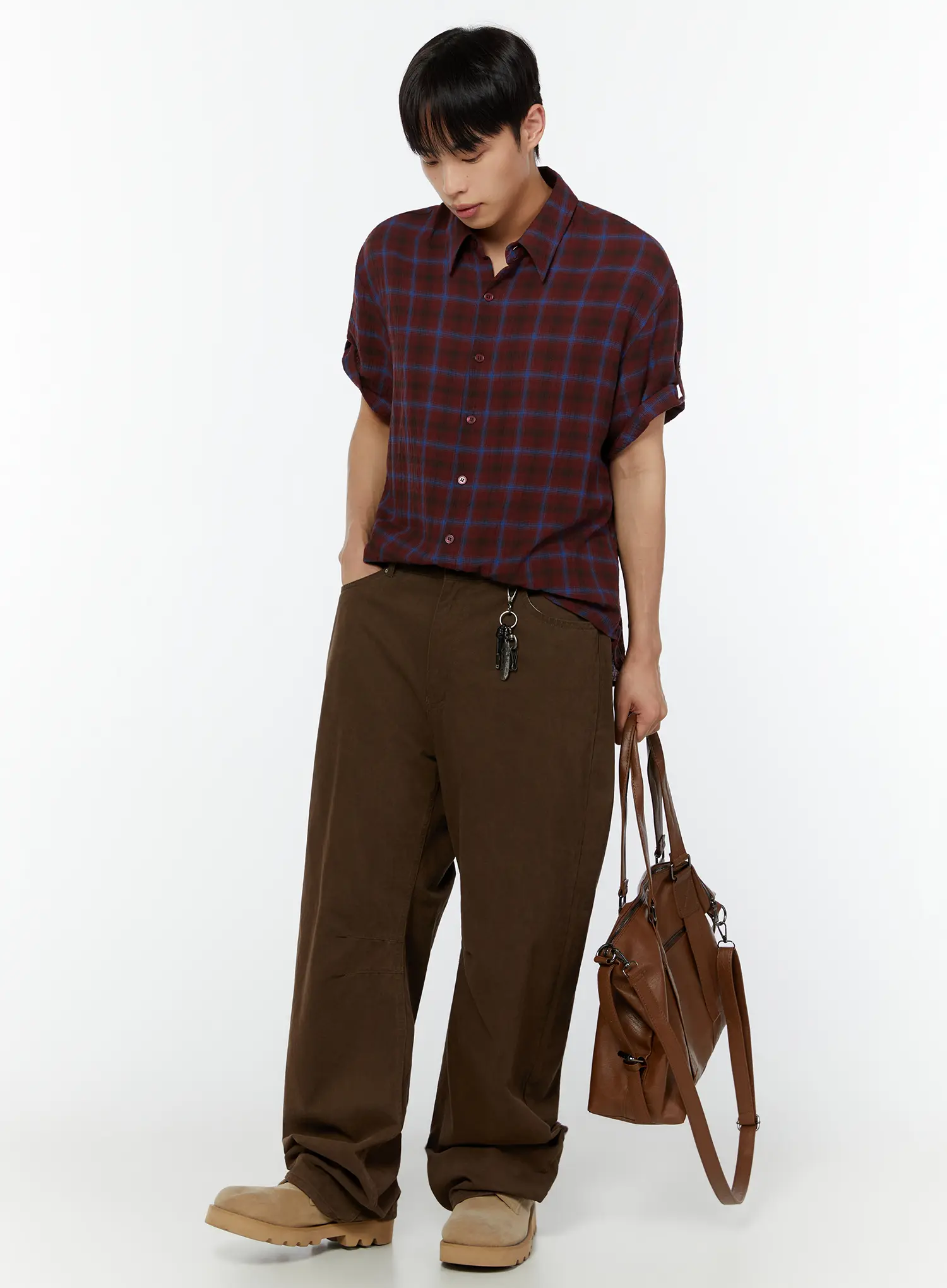 Men's Rolled Sleeve Plaid Shirt IU515 - Image 8