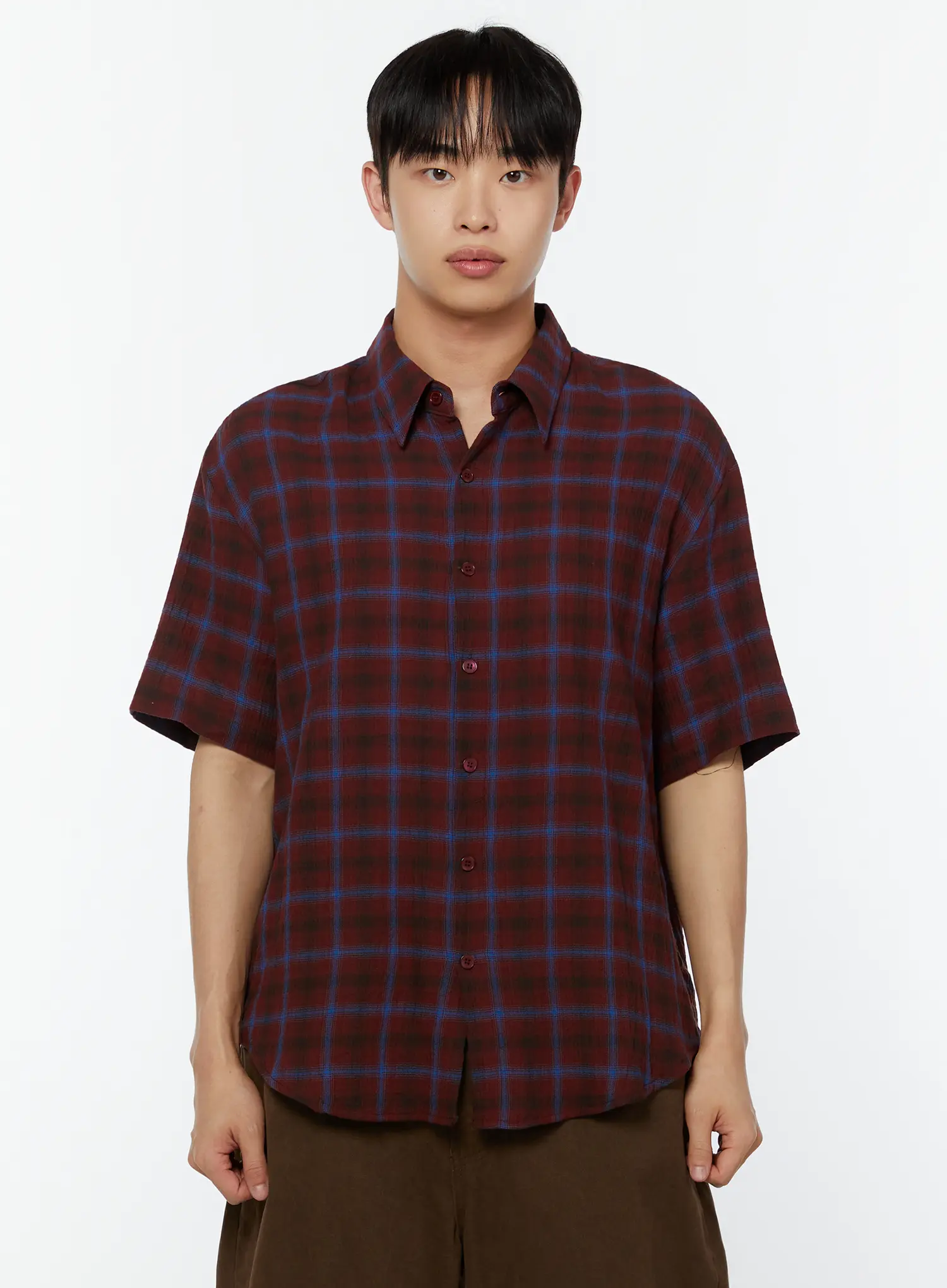 Men's Rolled Sleeve Plaid Shirt IU515 - Image 9