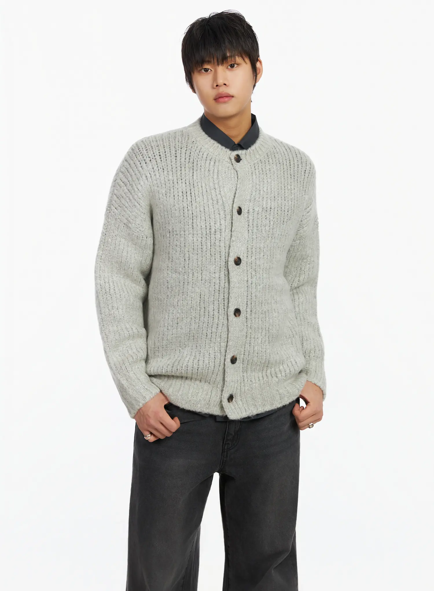 Men's Round Neck Button-Up Cardigan IF503