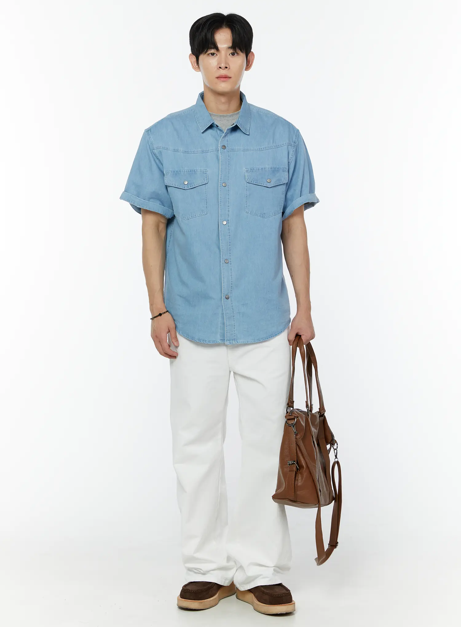 Men's Semi Wide Pants (White) IU504 - Image 4
