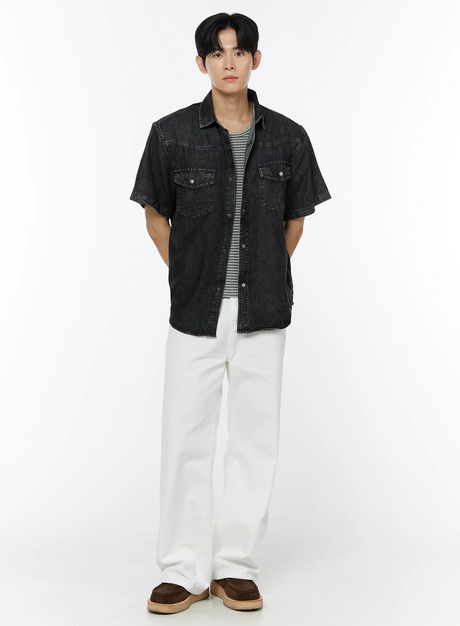Men's Semi Wide Pants (White) IU504 - Image 8