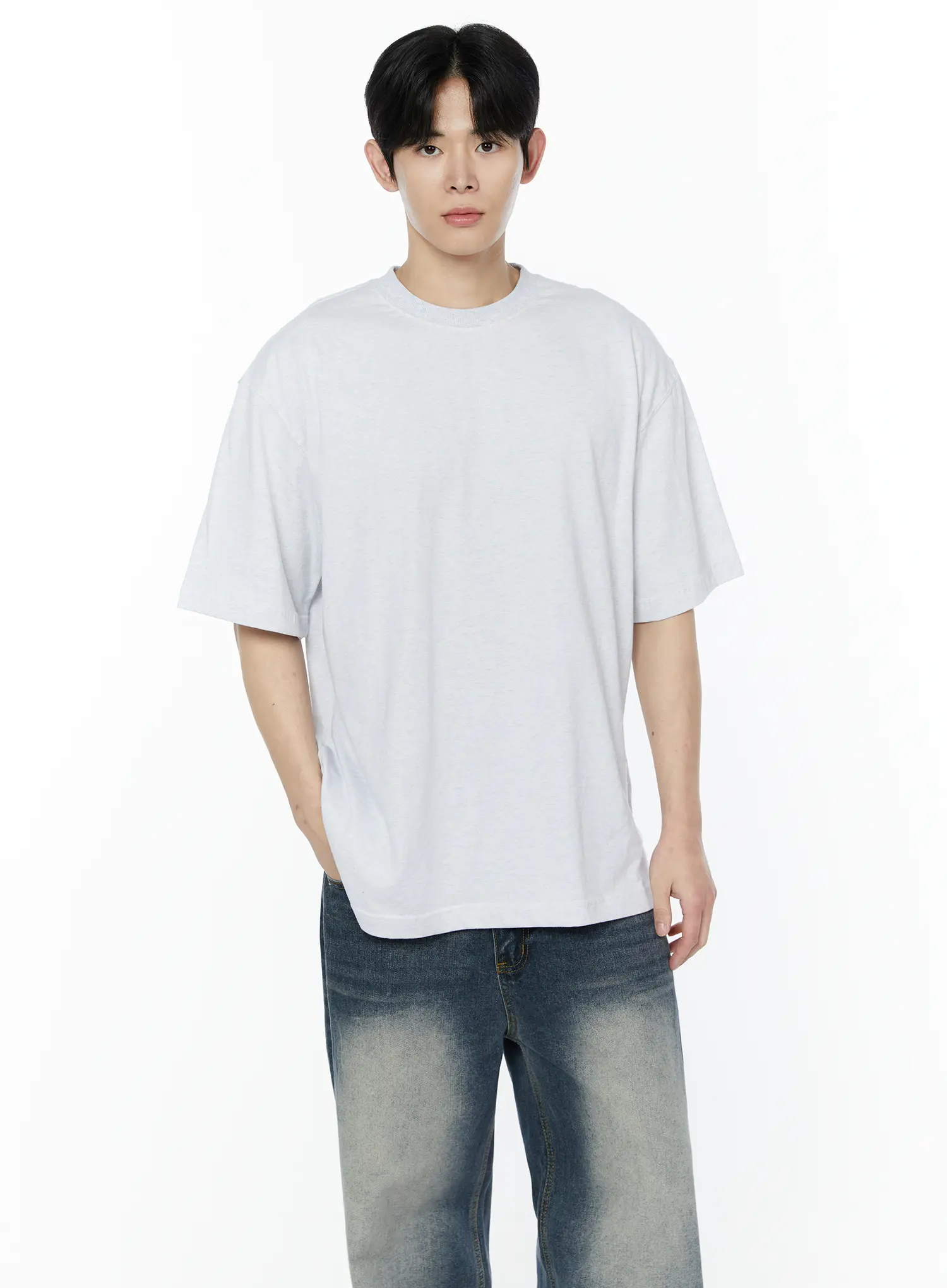Men's Side Slit T-Shirt (Light Gray) IY505 - Image 3