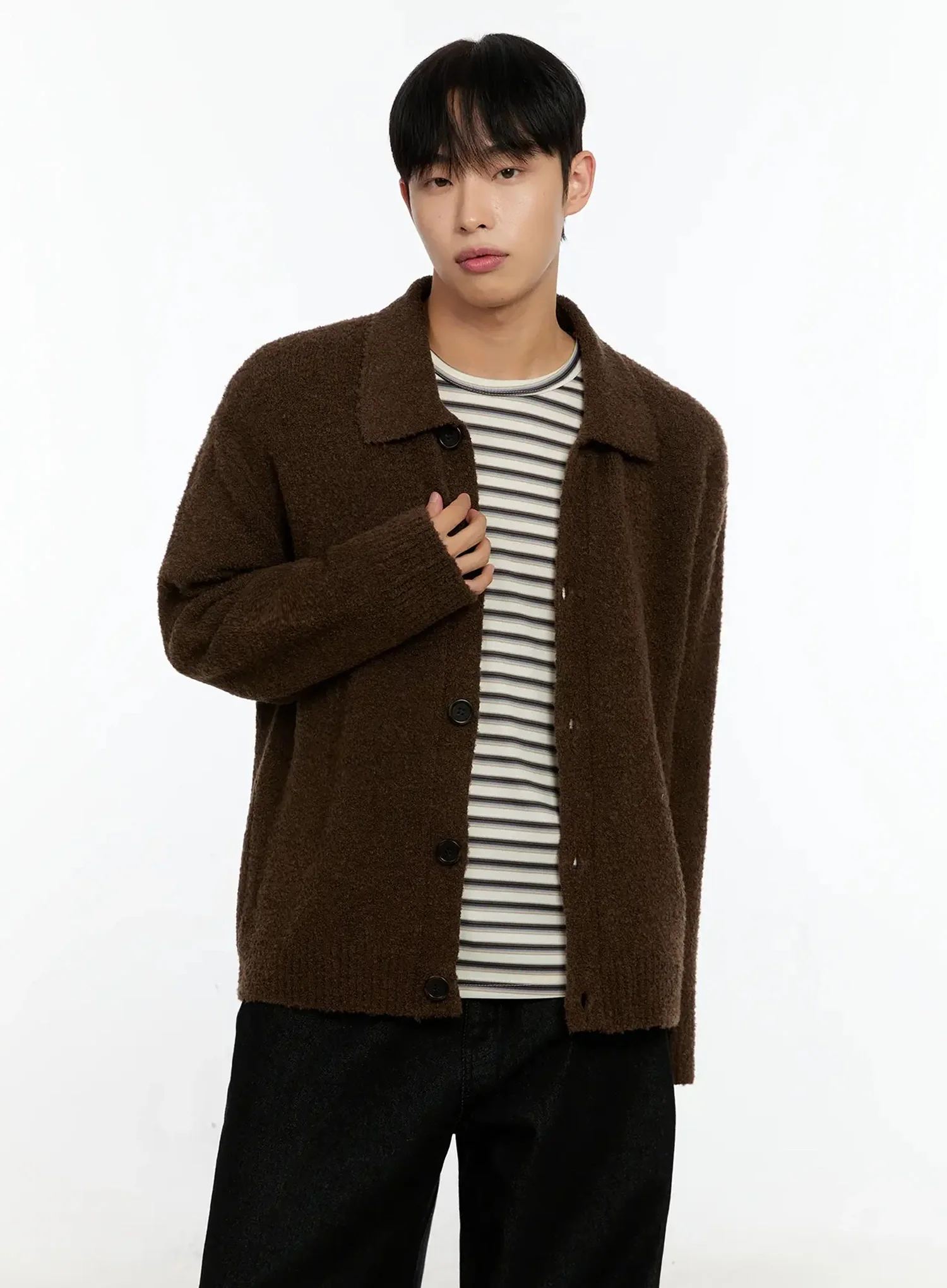 Men's Simple Wool Collar Cardigan IN525