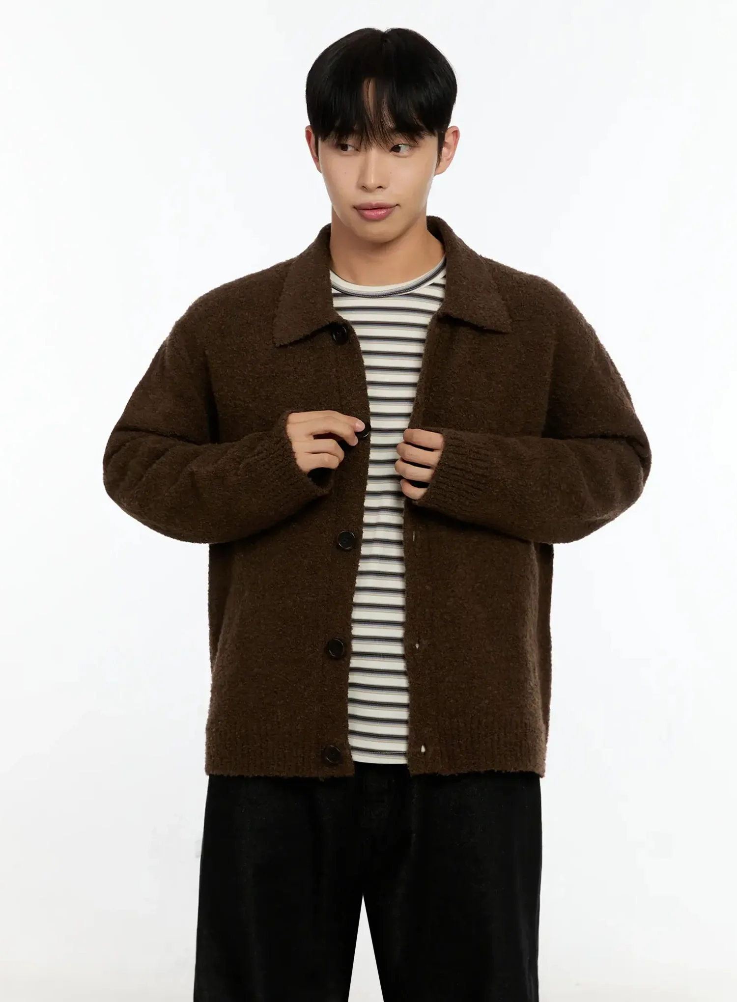 Men's Simple Wool Collar Cardigan IN525 - Image 4