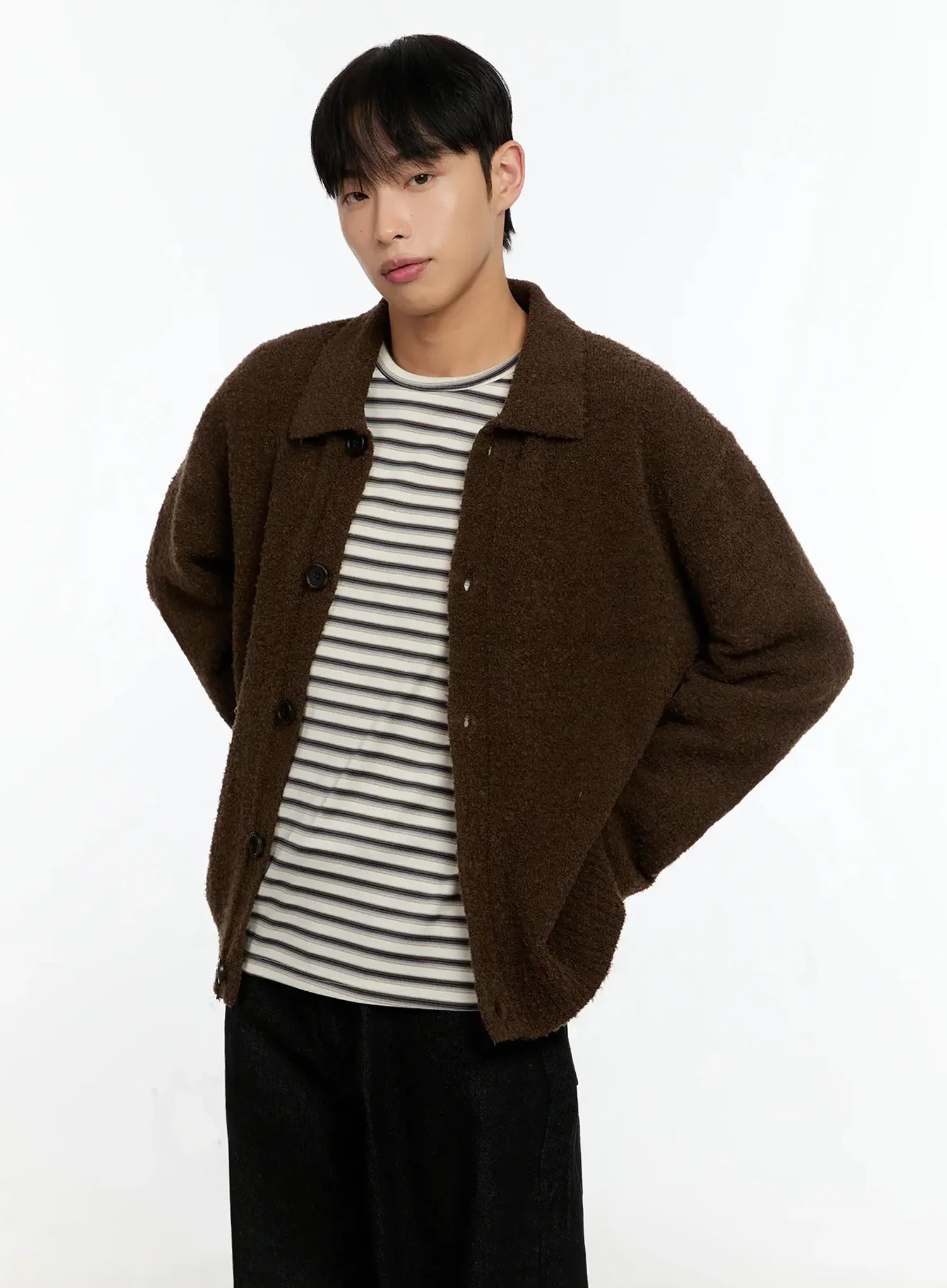 Men's Simple Wool Collar Cardigan IN525 - Image 5