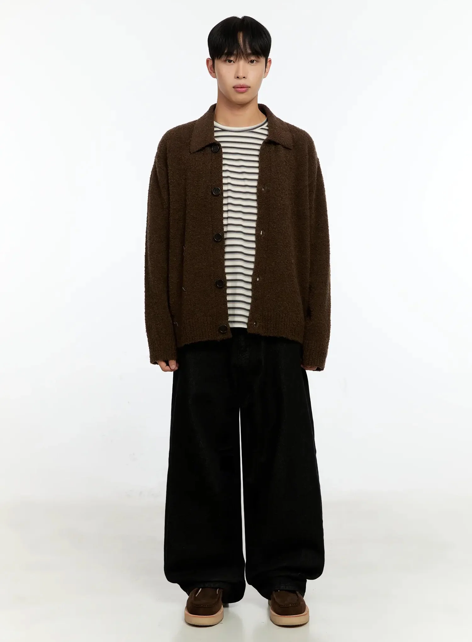 Men's Simple Wool Collar Cardigan IN525 - Image 7