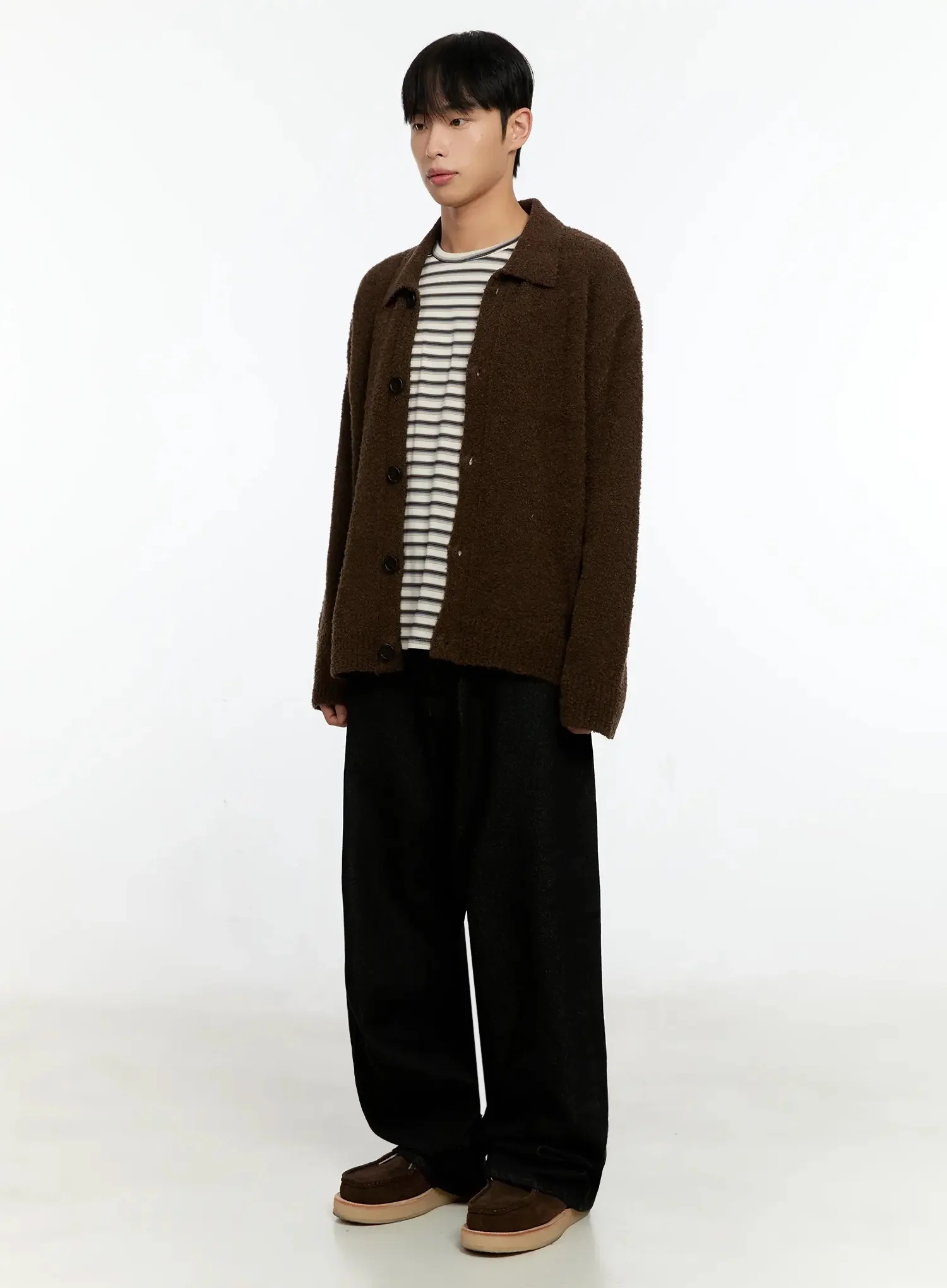 Men's Simple Wool Collar Cardigan IN525 - Image 8